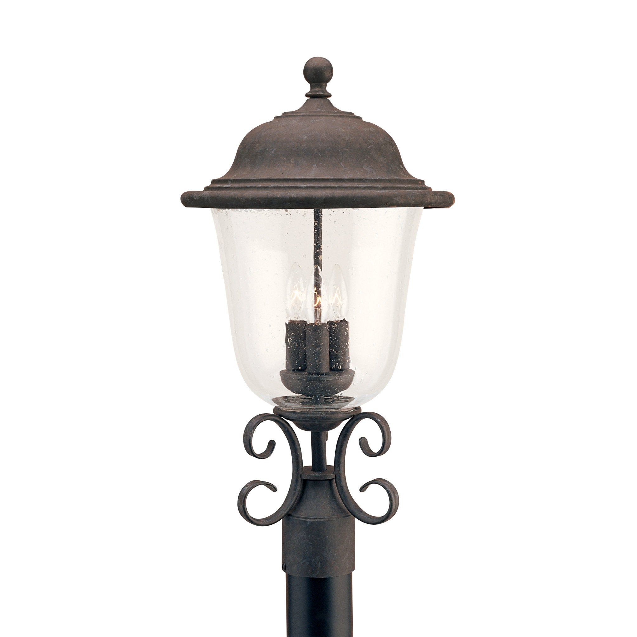 Trafalgar Three Light Outdoor Post Lantern Traditional Fixture 22.75" Height Aluminum Round Clear Seeded Shade in Oxidized Bronze