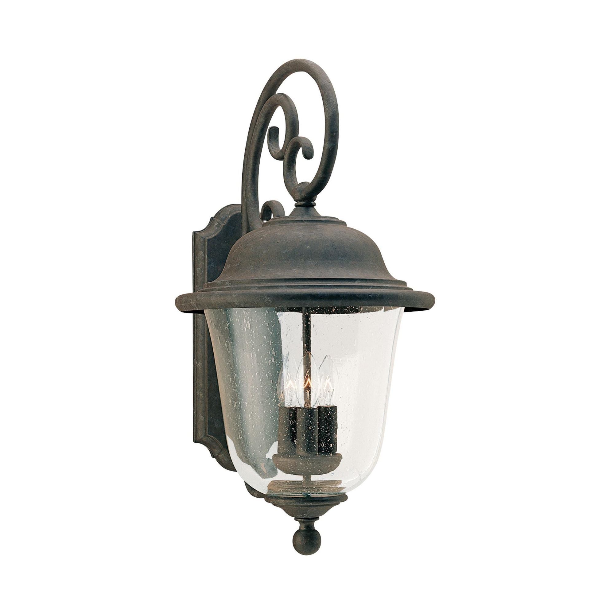 Trafalgar Three Light Outdoor Wall Lantern LED Traditional Fixture 12.25" Width 23.5" Height Aluminum Round Clear Seeded Shade in Oxidized Bronze
