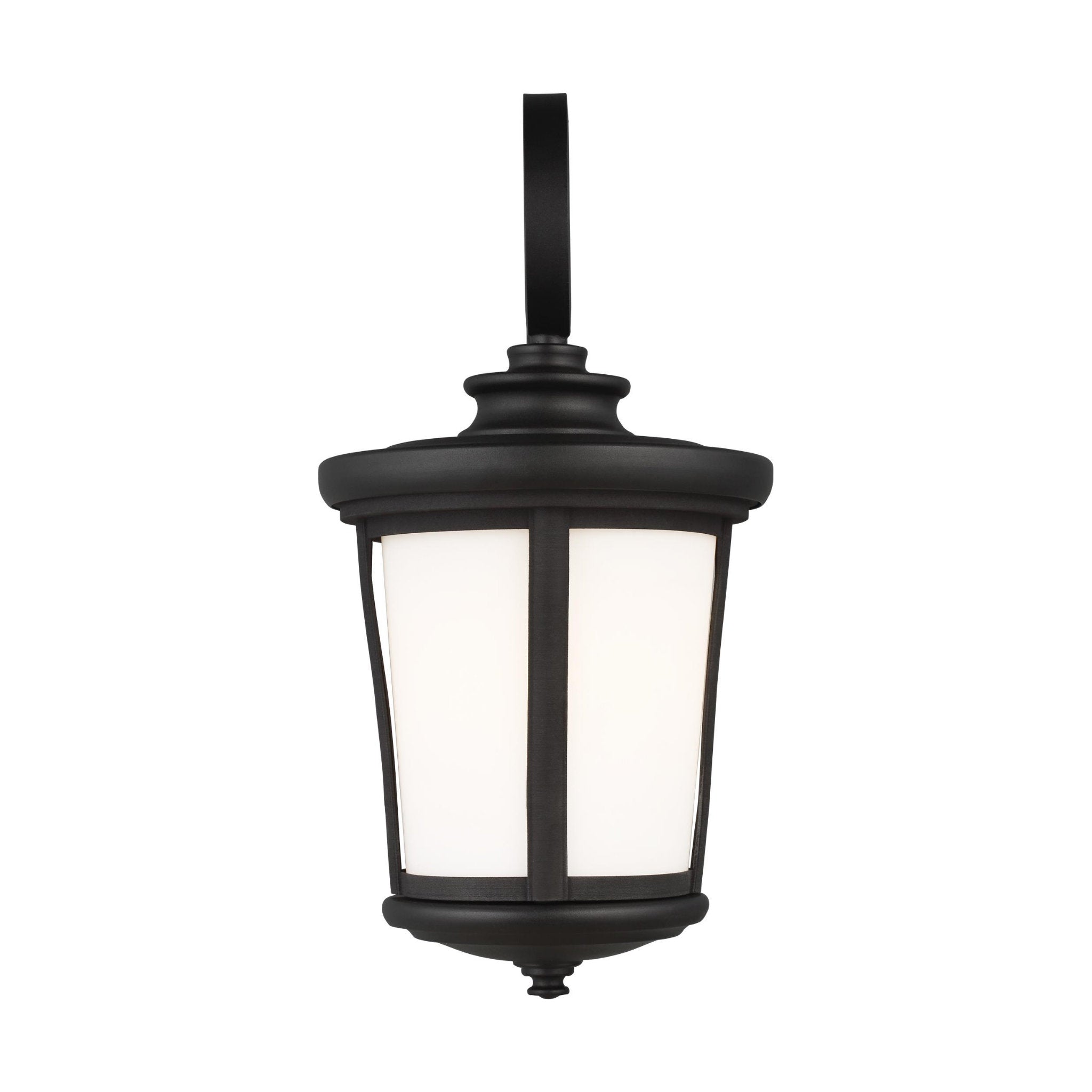 Eddington Medium One Light Outdoor Wall Lantern Traditional Fixture 8" Width 16.125" Height Aluminum Round Cased Opal Etched Shade in Black