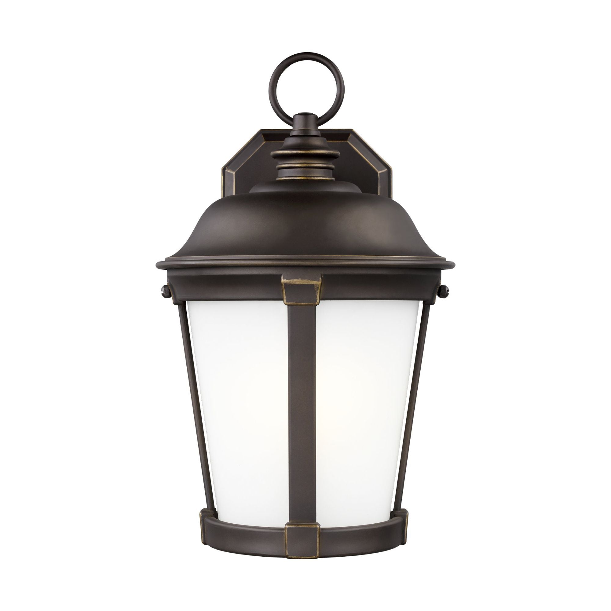 Calder Medium One Light Outdoor Wall Lantern LED Traditional Fixture 7.875" Width 12.25" Height StoneStrong Round Satin Etched Shade in Antique Bronze