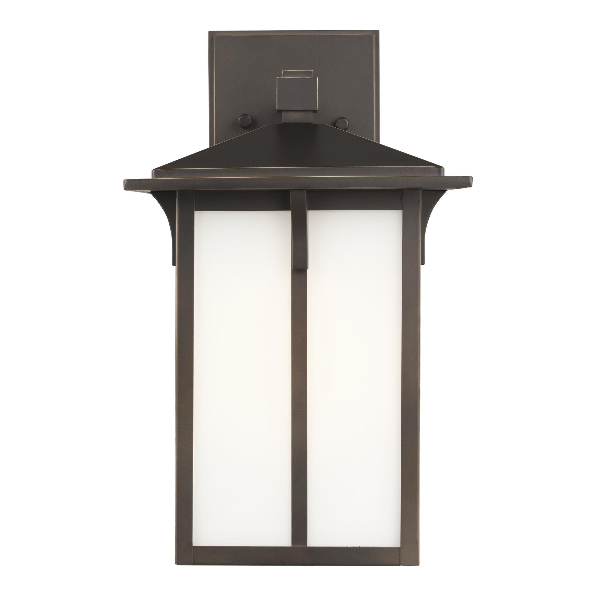 Tomek Medium One Light Outdoor Wall Lantern Transitional Fixture 8.375" Width 14" Height Aluminum Rectangular Etched / White Inside Shade in Antique Bronze