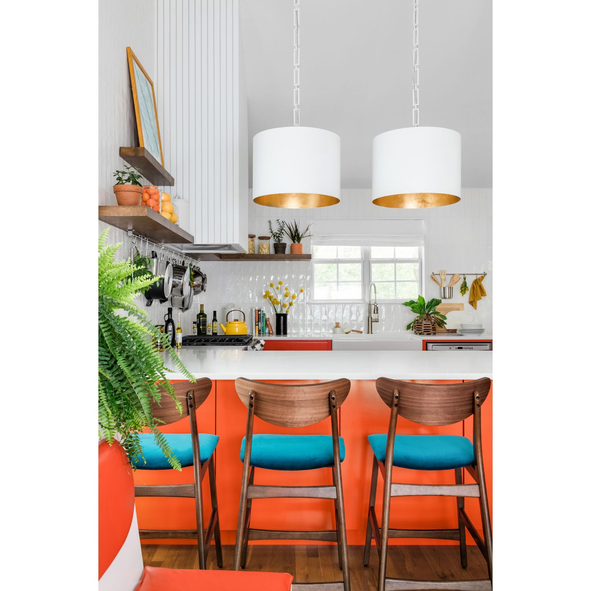 Brian Patrick Flynn Alston 6 Light Matte White + Antique Gold Pendant Steel Shade 20"W x 16.5"H x 20"D