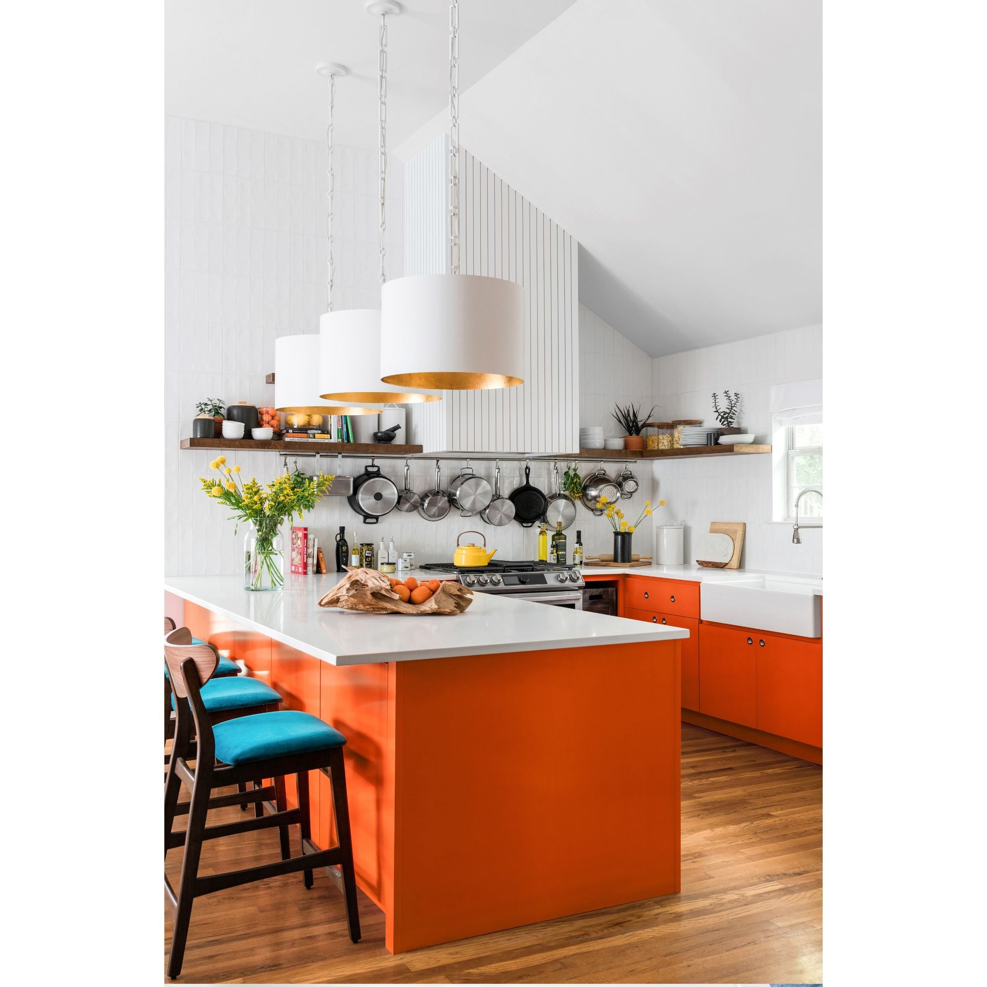 Brian Patrick Flynn Alston 6 Light Matte White + Antique Gold Pendant Steel Shade 20"W x 16.5"H x 20"D