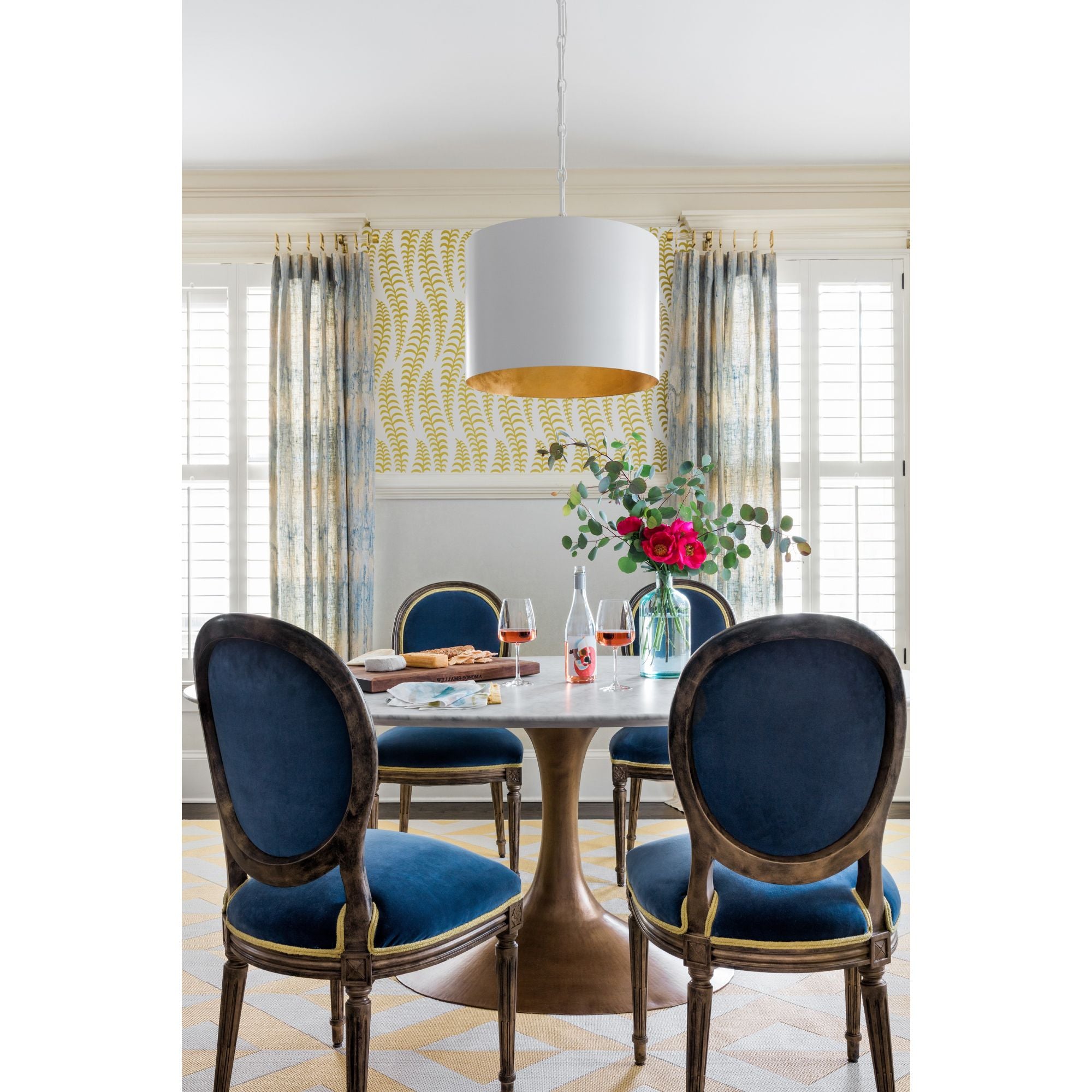 Brian Patrick Flynn Alston 6 Light Matte White + Antique Gold Pendant Steel Shade 20"W x 16.5"H x 20"D