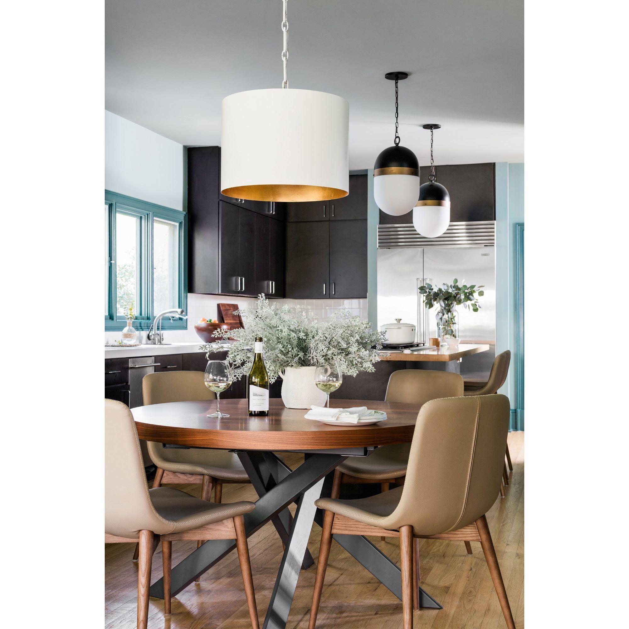 Brian Patrick Flynn Alston 6 Light Matte White + Antique Gold Pendant Steel Shade 20"W x 16.5"H x 20"D