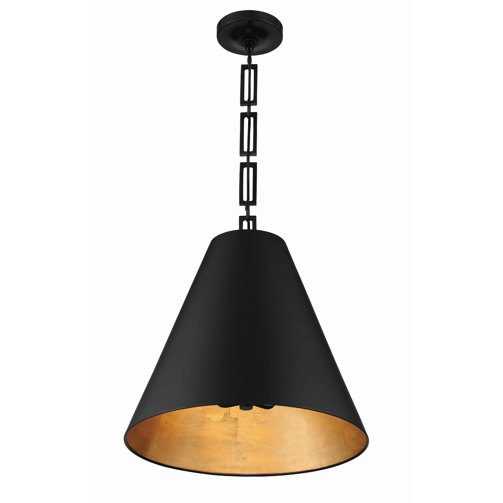 Brian Patrick Flynn Alston 3 Light Matte Black + Antique Gold Pendant Steel Shade 18"W x 18.5"H x 18"D
