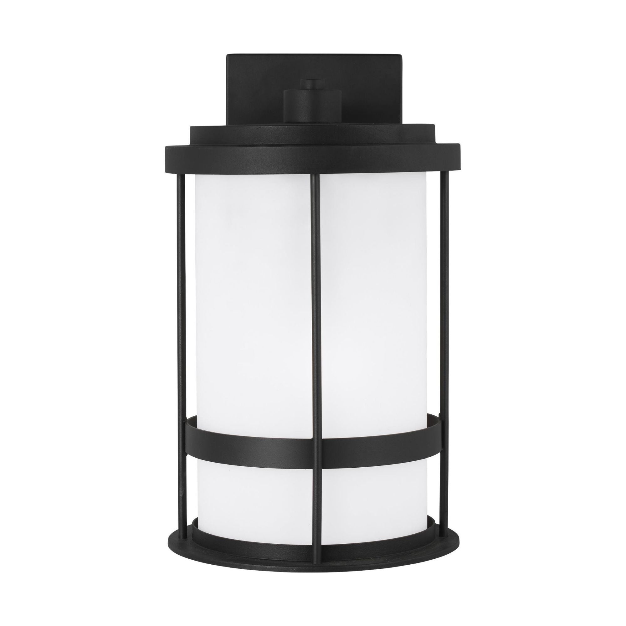 Wilburn Medium One Light Outdoor Wall Lantern LED Transitional Fixture 8" Width 13.5" Height Aluminum Round Satin Etched Shade in Black