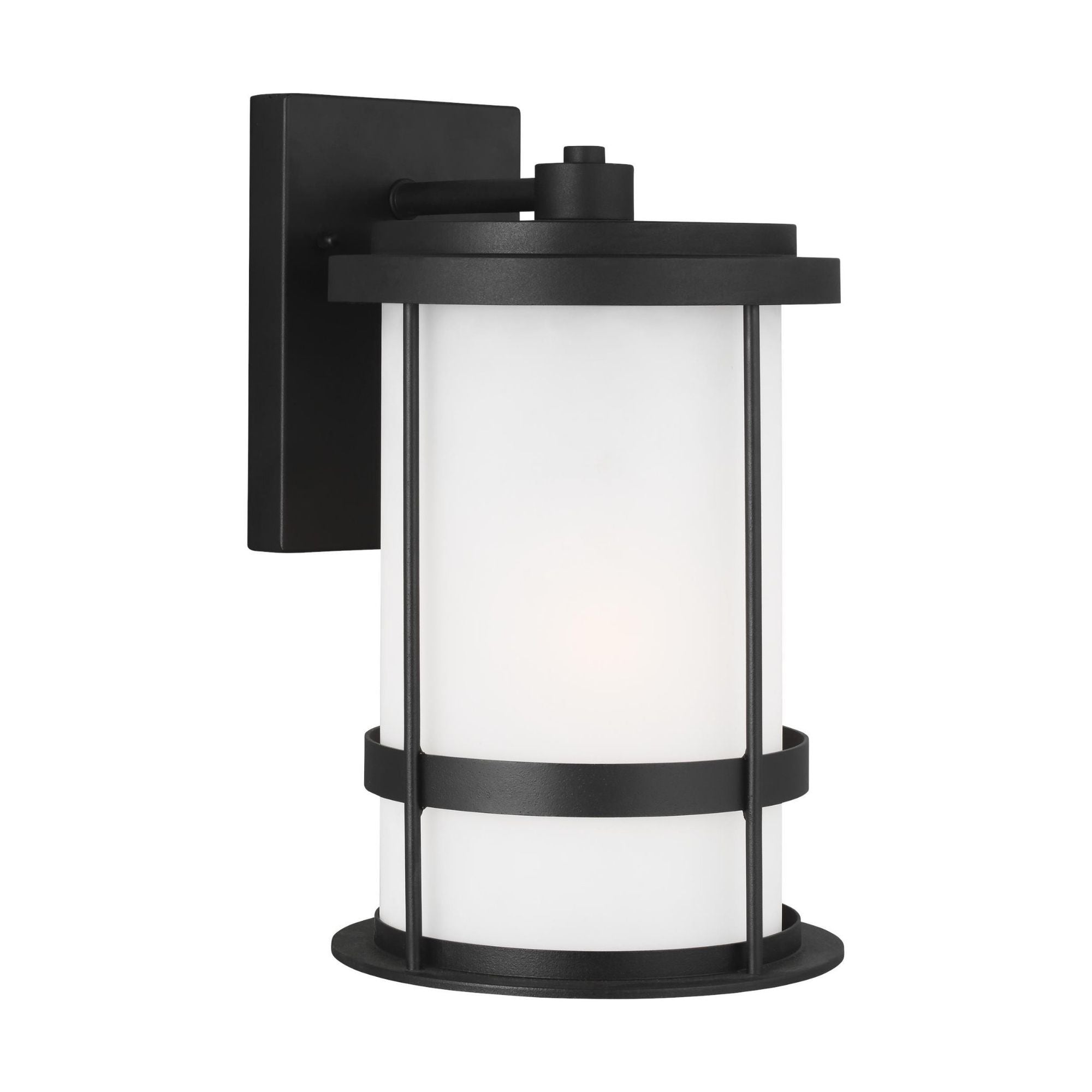 Wilburn Medium One Light Outdoor Wall Lantern LED Transitional Fixture 8" Width 13.5" Height Aluminum Round Satin Etched Shade in Black