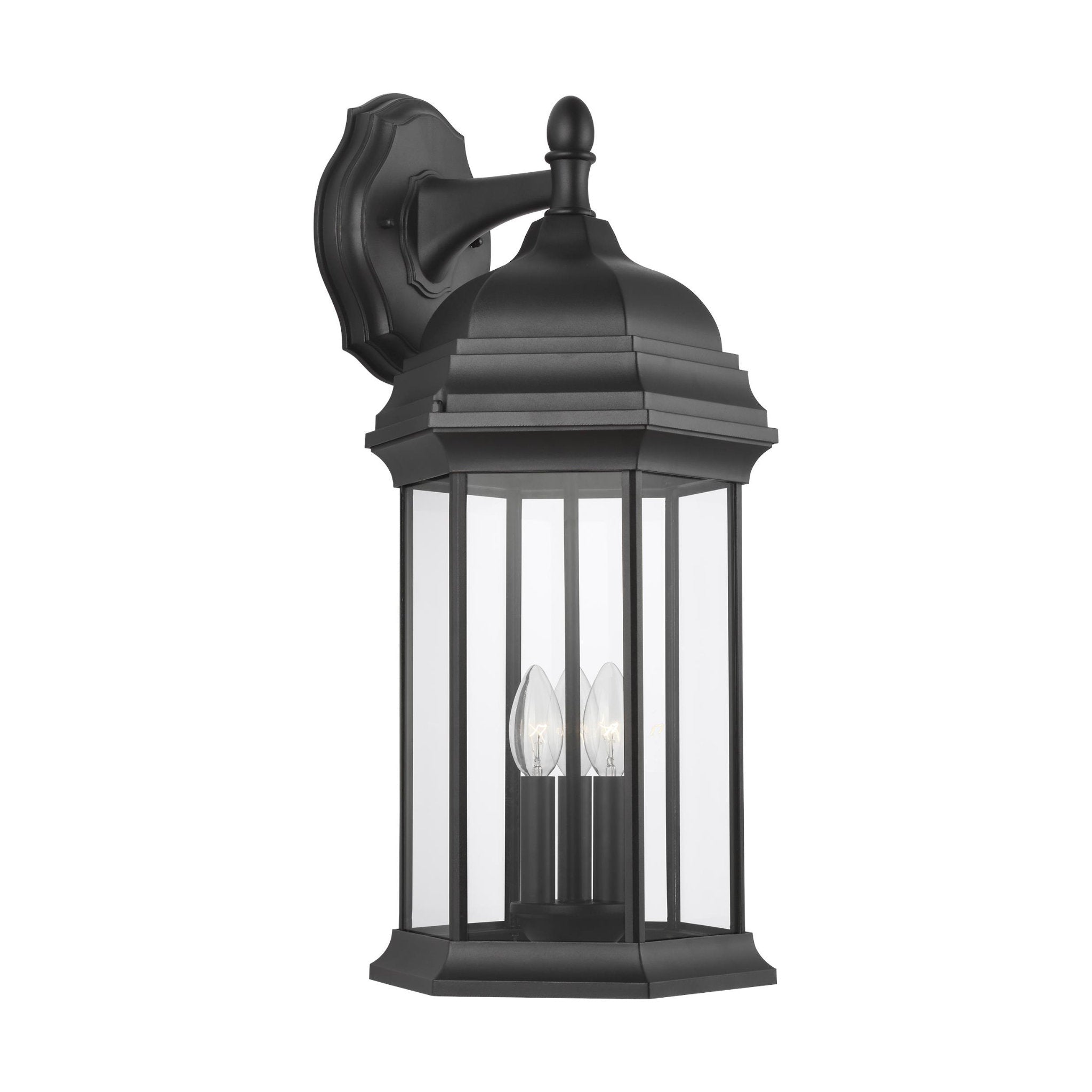 Sevier Extra Large Three Light Downlight Outdoor Wall Lantern Traditional Fixture 12.5" Width 23.25" Height Die Cast Aluminum Rectangular Clear Shade in Black