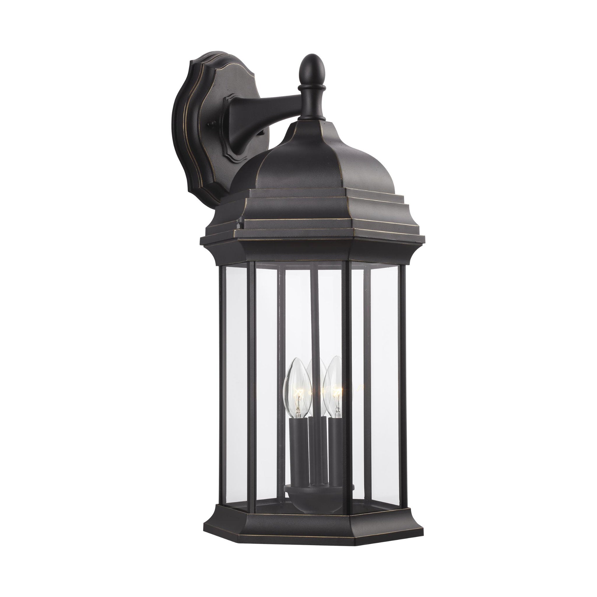Sevier Extra Large Three Light Downlight Outdoor Wall Lantern Traditional Fixture 12.5" Width 23.25" Height Die Cast Aluminum Rectangular Clear Shade in Antique Bronze