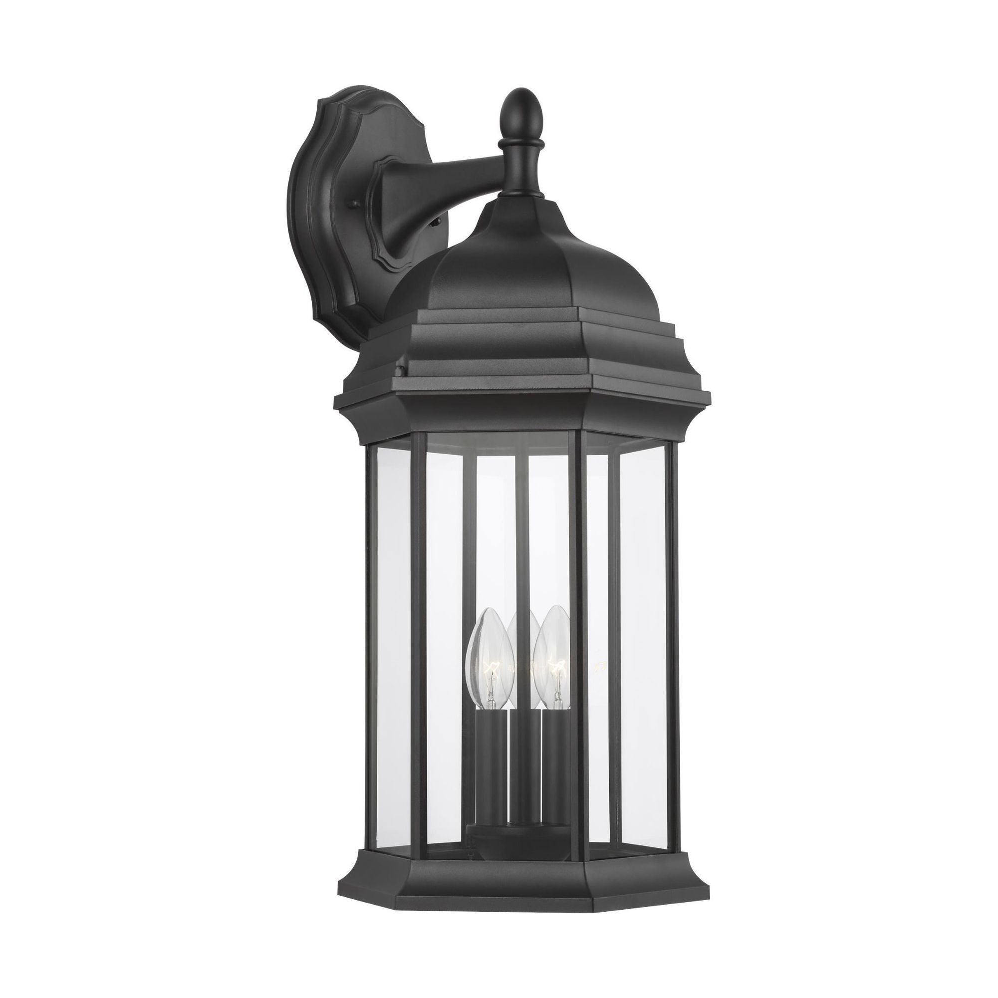 Sevier Extra Large Three Light Downlight Outdoor Wall Lantern LED Traditional Fixture 12.5" Width 23.25" Height Die Cast Aluminum Rectangular Clear Shade in Black