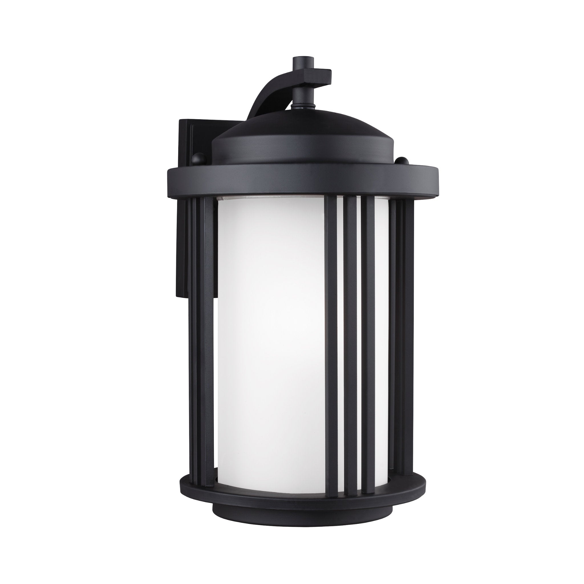 Crowell Medium One Light Outdoor Wall Lantern Contemporary Fixture 9" Width 14.875" Height Aluminum Round Satin Etched Shade in Black