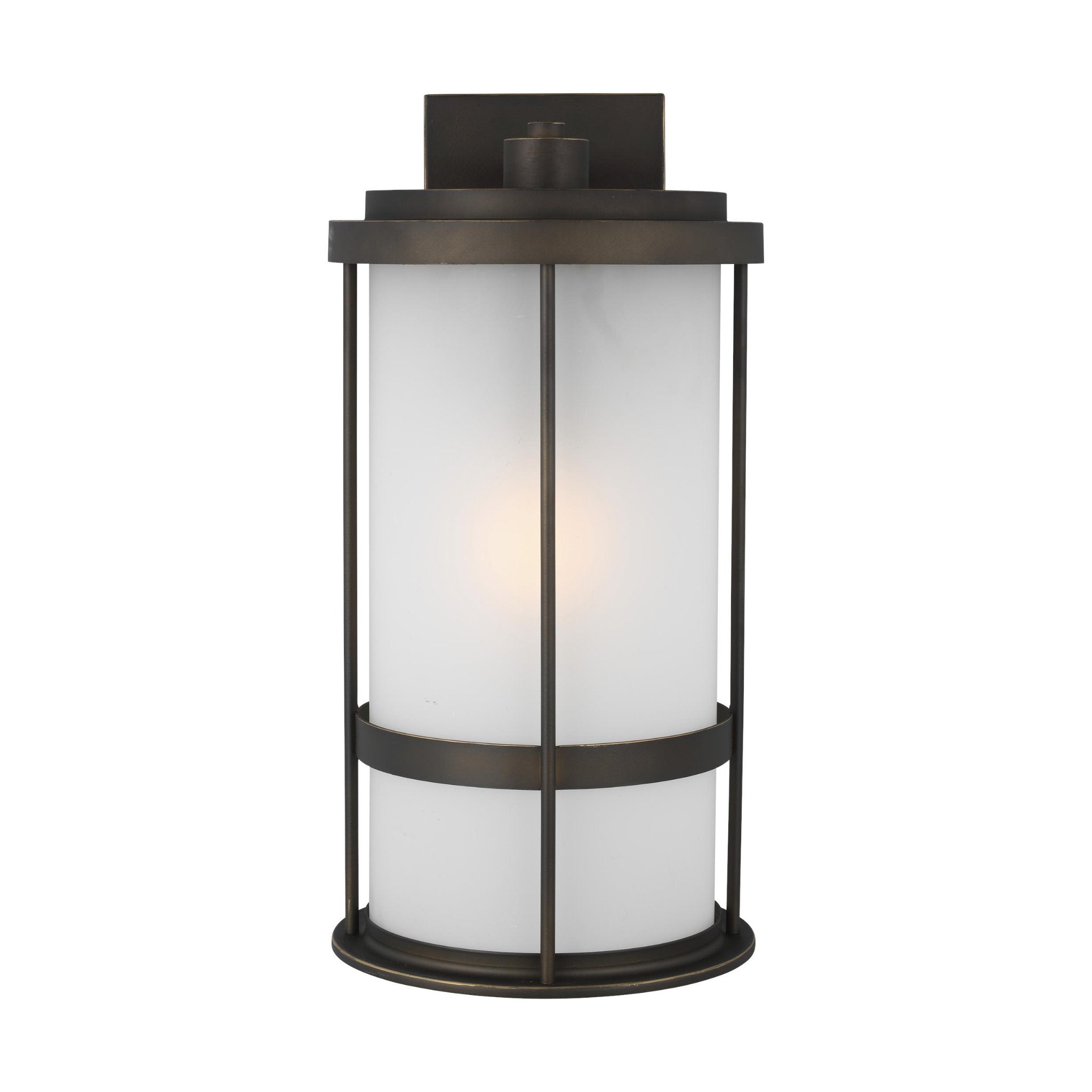 Wilburn Large One Light Outdoor Wall Lantern Transitional Fixture 10" Width 20" Height Aluminum Round Satin Etched Shade in Antique Bronze