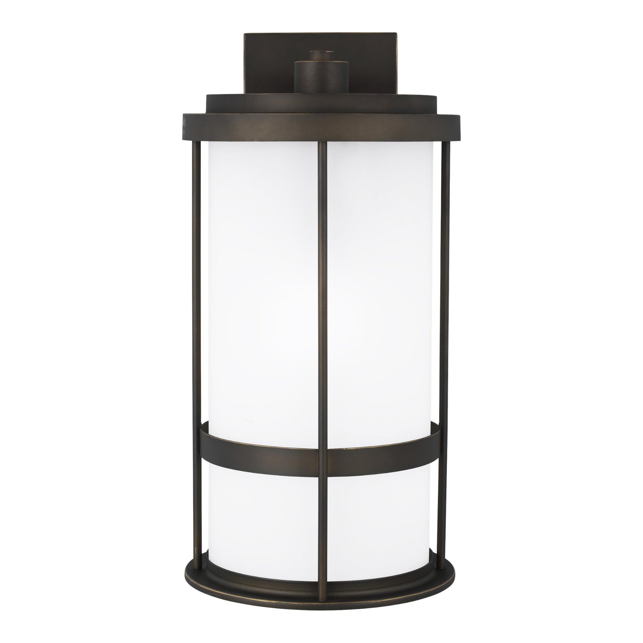Wilburn Large One Light Outdoor Wall Lantern Transitional Fixture Dark Sky 10" Width 20" Height Aluminum Round Satin Etched Shade in Antique Bronze