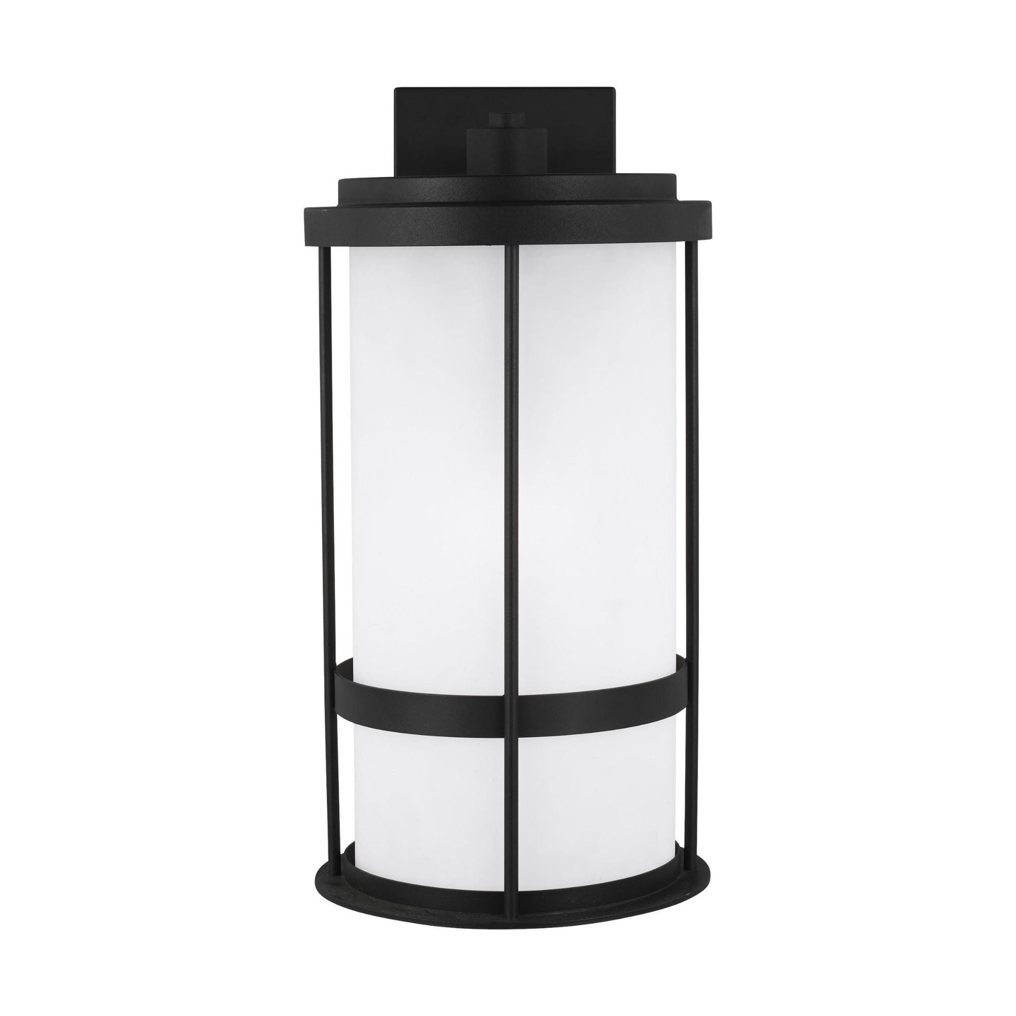 Wilburn Large One Light Outdoor Wall Lantern LED Transitional Fixture 10" Width 20" Height Aluminum Round Satin Etched Shade in Black