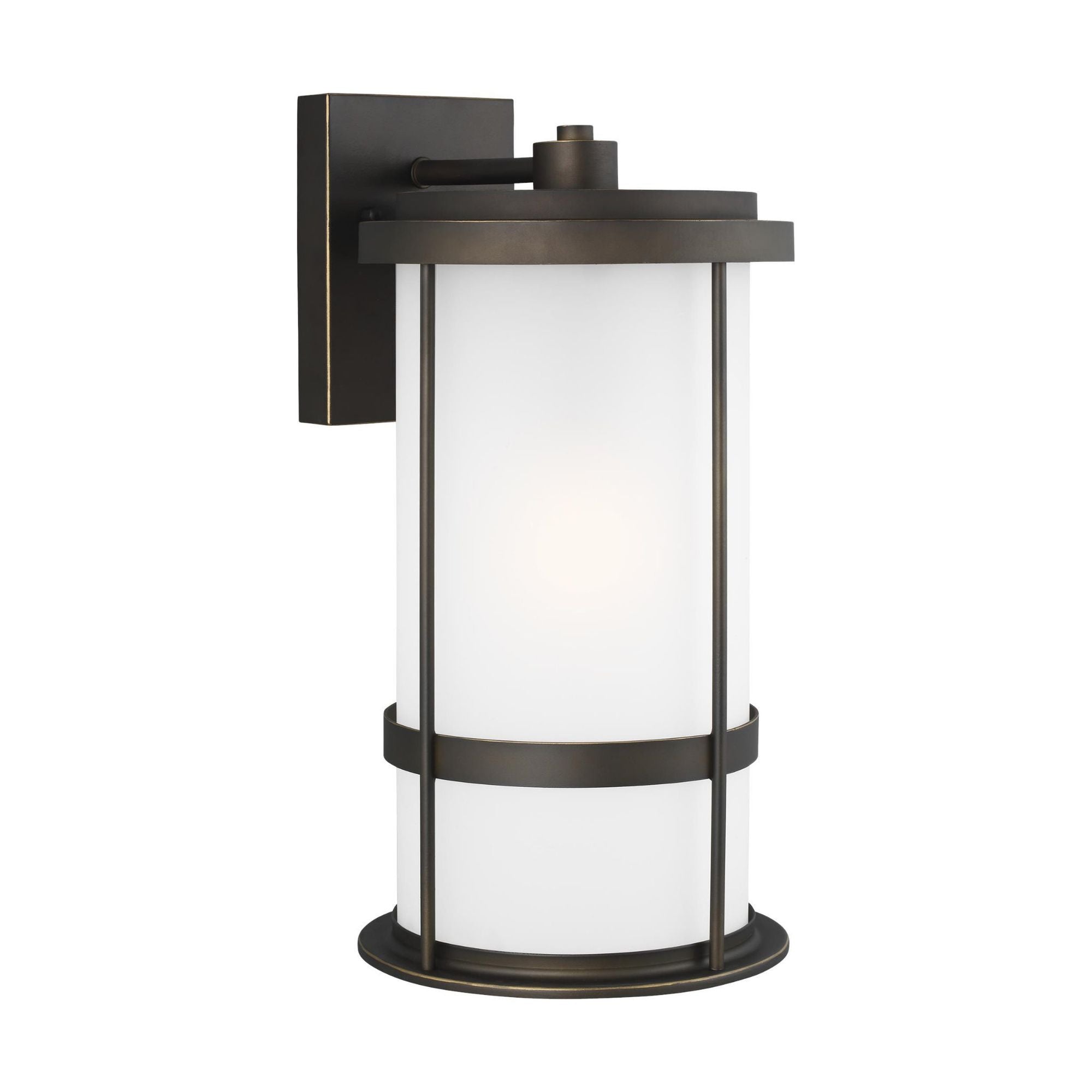 Wilburn Large One Light Outdoor Wall Lantern LED Transitional Fixture 10" Width 20" Height Aluminum Round Satin Etched Shade in Antique Bronze