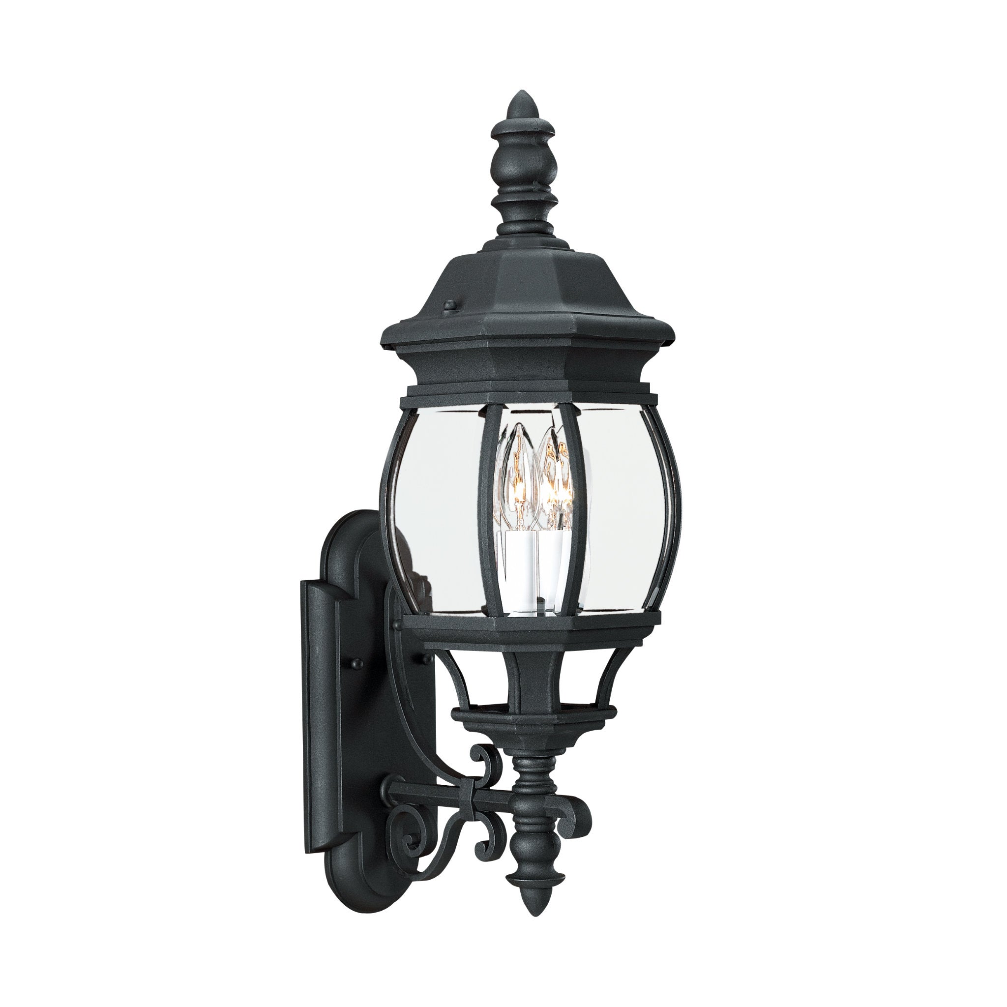 Wynfield Two Light Outdoor Wall Lantern Traditional Fixture 7.75" Width 23.5" Height Glass Clear Beveled Shade in Black