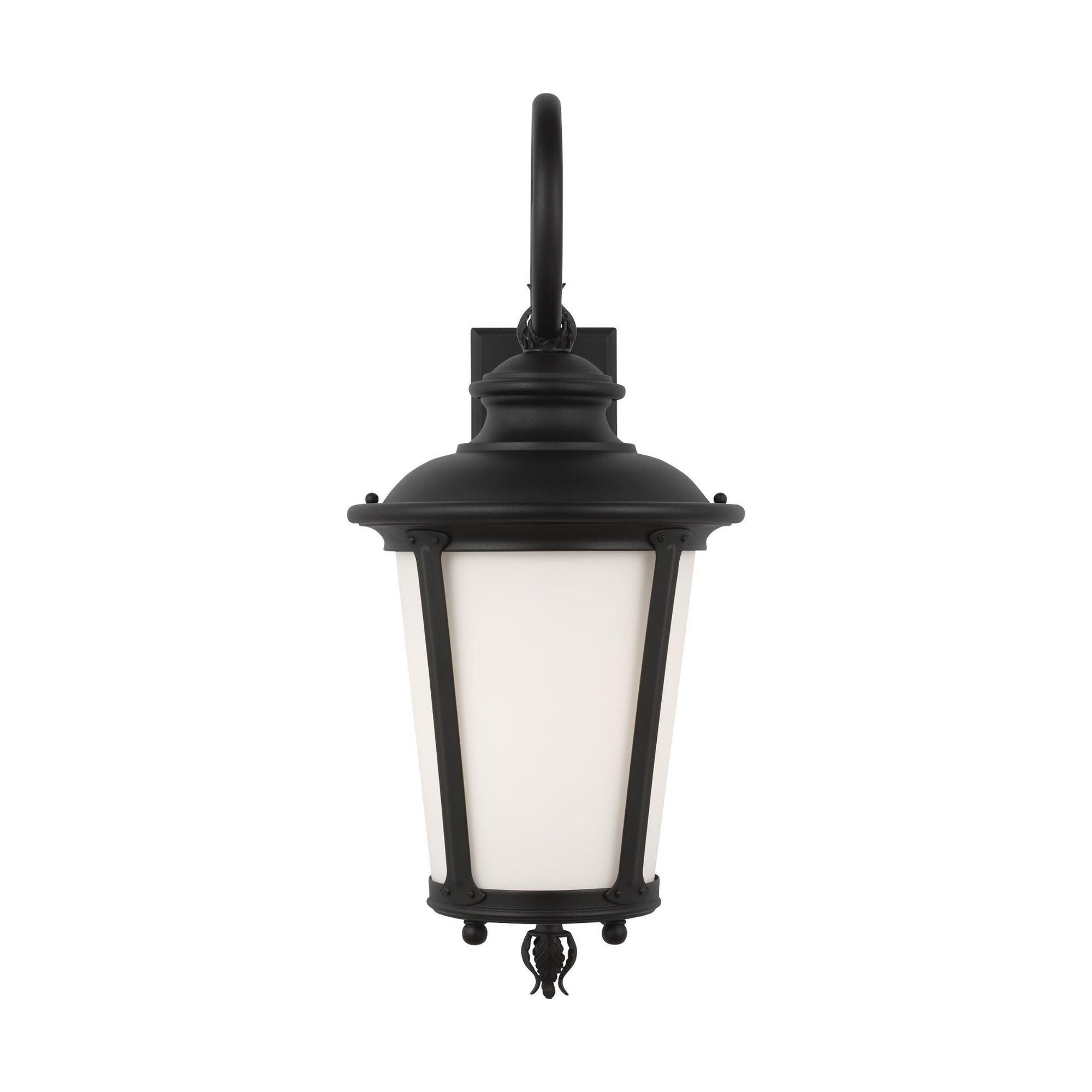 Cape May Large One Light Outdoor Wall Lantern LED Traditional Fixture 11" Width 26.25" Height Aluminum Round Etched / White Inside Shade in Black
