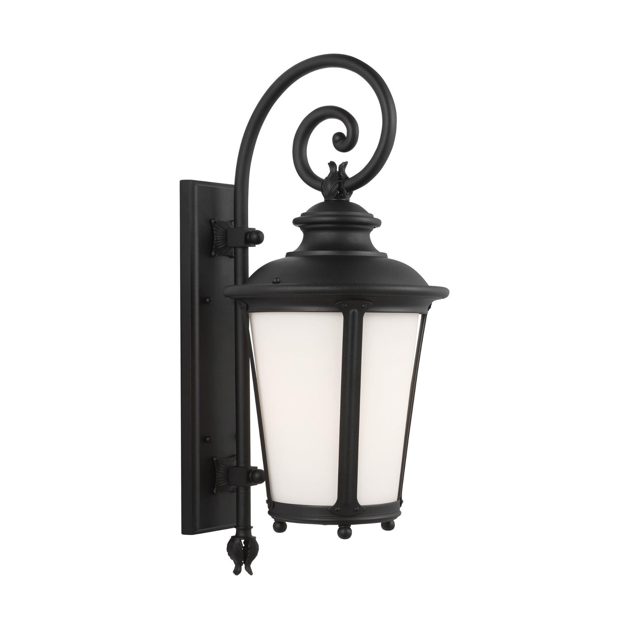 Cape May Large One Light Outdoor Wall Lantern LED Traditional Fixture 11" Width 26.25" Height Aluminum Round Etched / White Inside Shade in Black