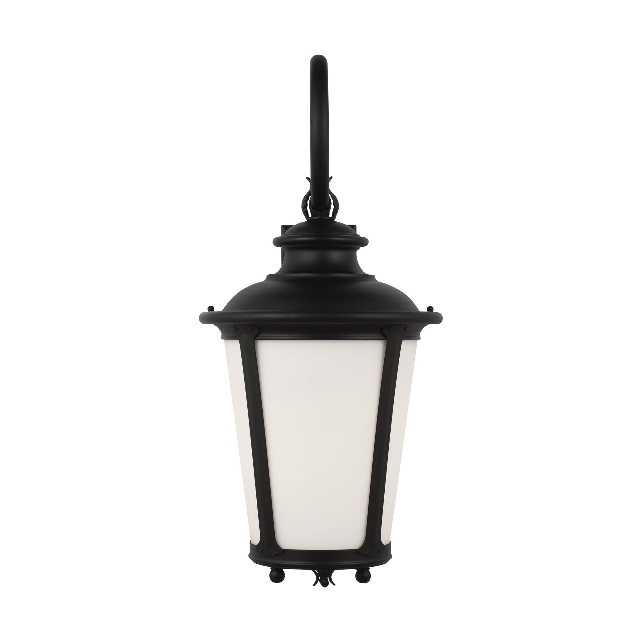 Cape May Extra Large One Light Outdoor Wall Lantern Traditional Fixture 13" Width 29.75" Height Aluminum Round Etched / White Inside Shade in Black