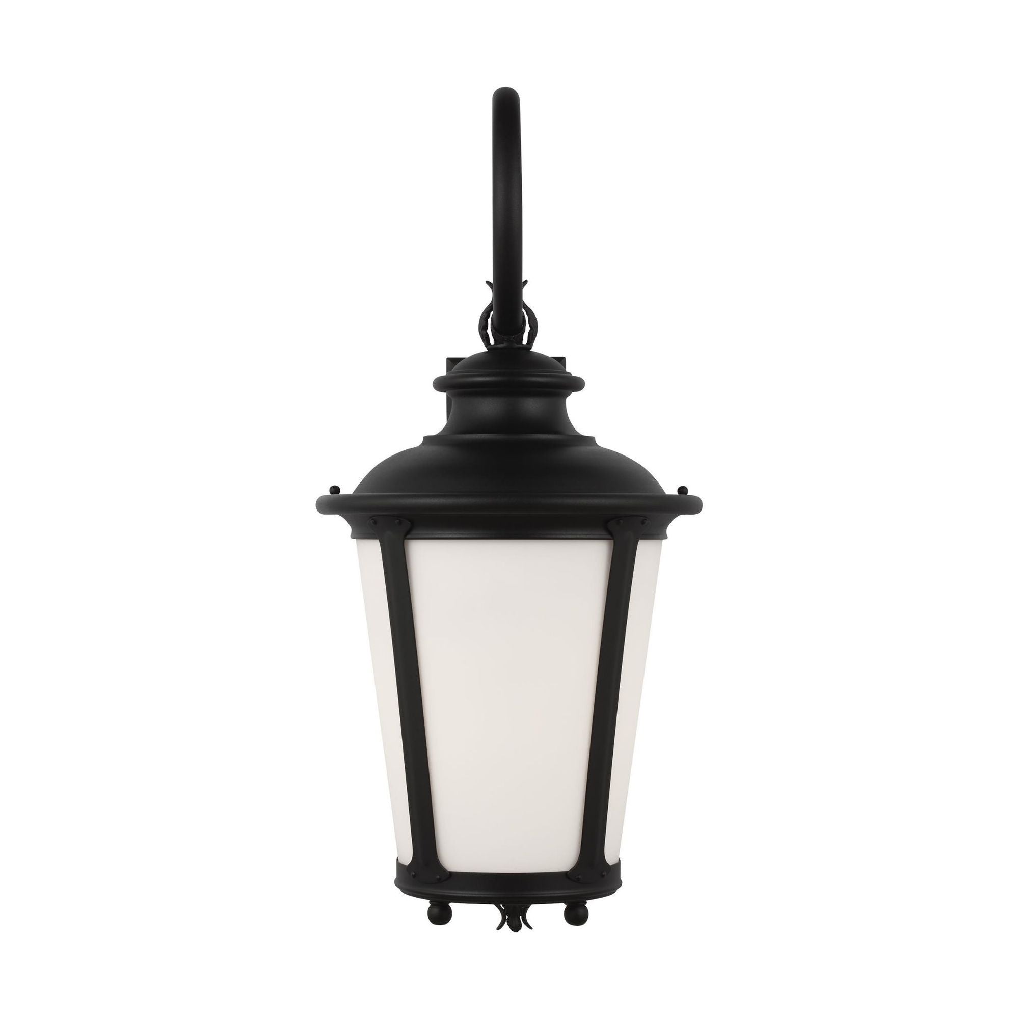 Cape May Extra Large One Light Outdoor Wall Lantern LED Traditional Fixture 13" Width 29.75" Height Aluminum Round Etched / White Inside Shade in Black