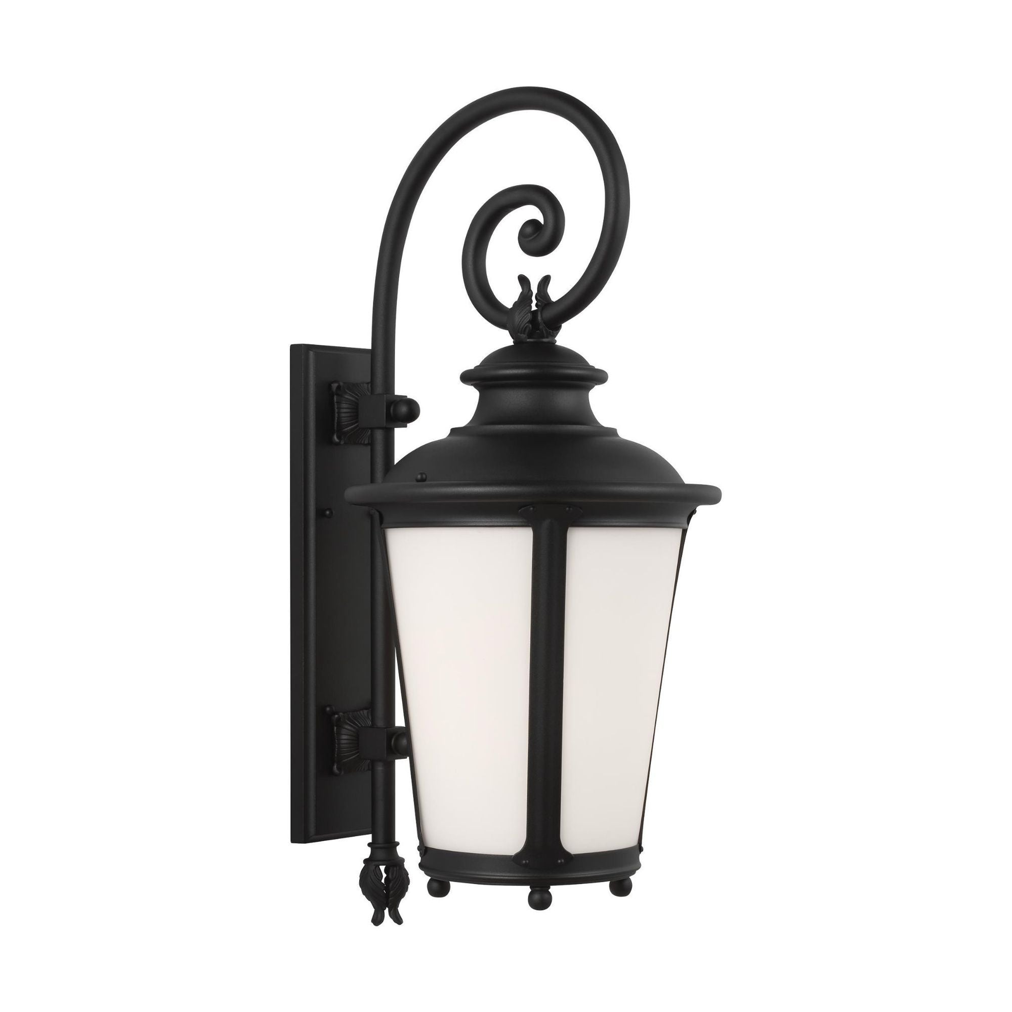 Cape May Large One Light Outdoor Wall Lantern LED Traditional Fixture 11" Width 26.25" Height Aluminum Round Etched / White Inside Shade in Black