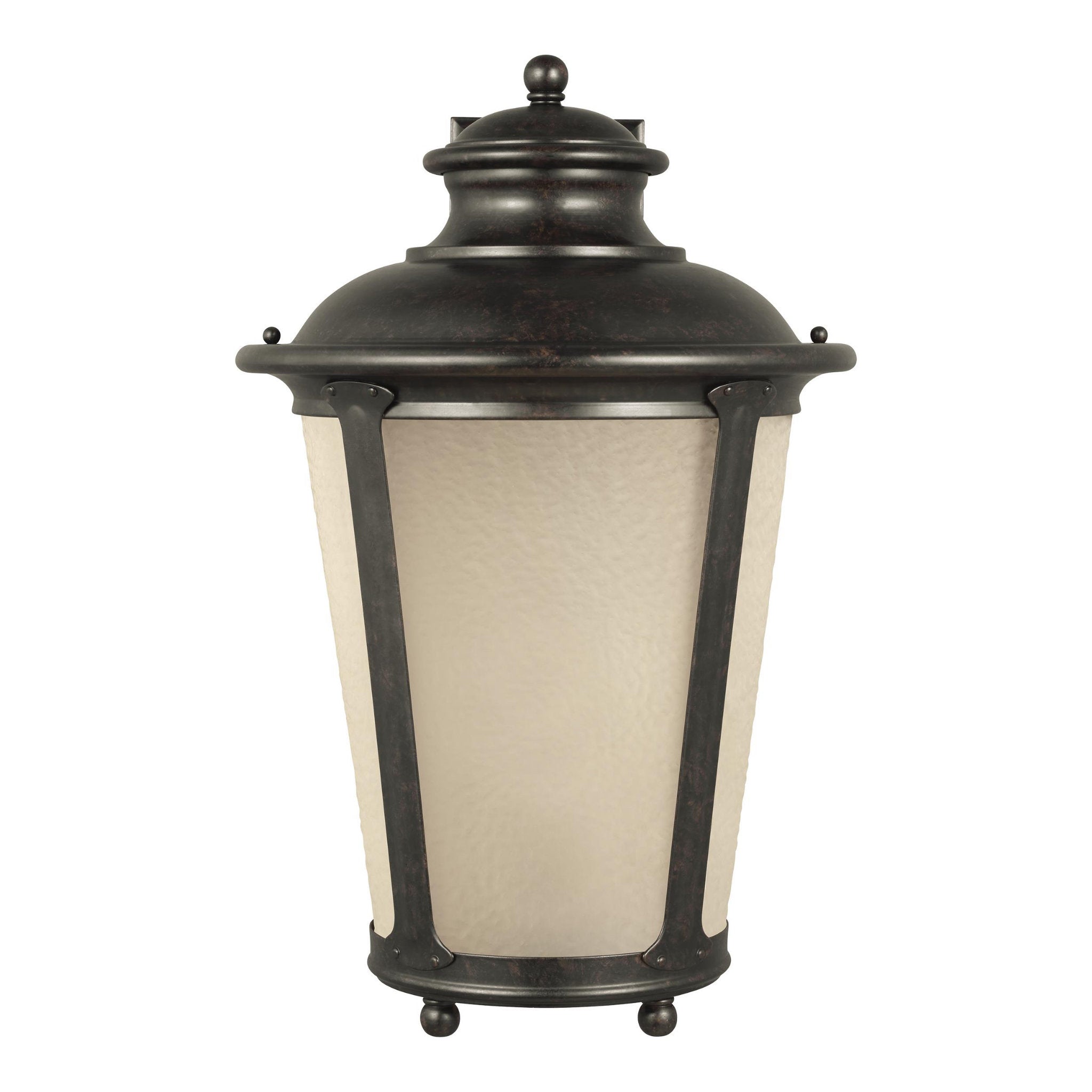 Cape May Extra Large One Light Outdoor Wall Lantern Traditional Fixture 13" Width 20.25" Height Aluminum Round Etched Hammered with Amber Shade in Burled Iron