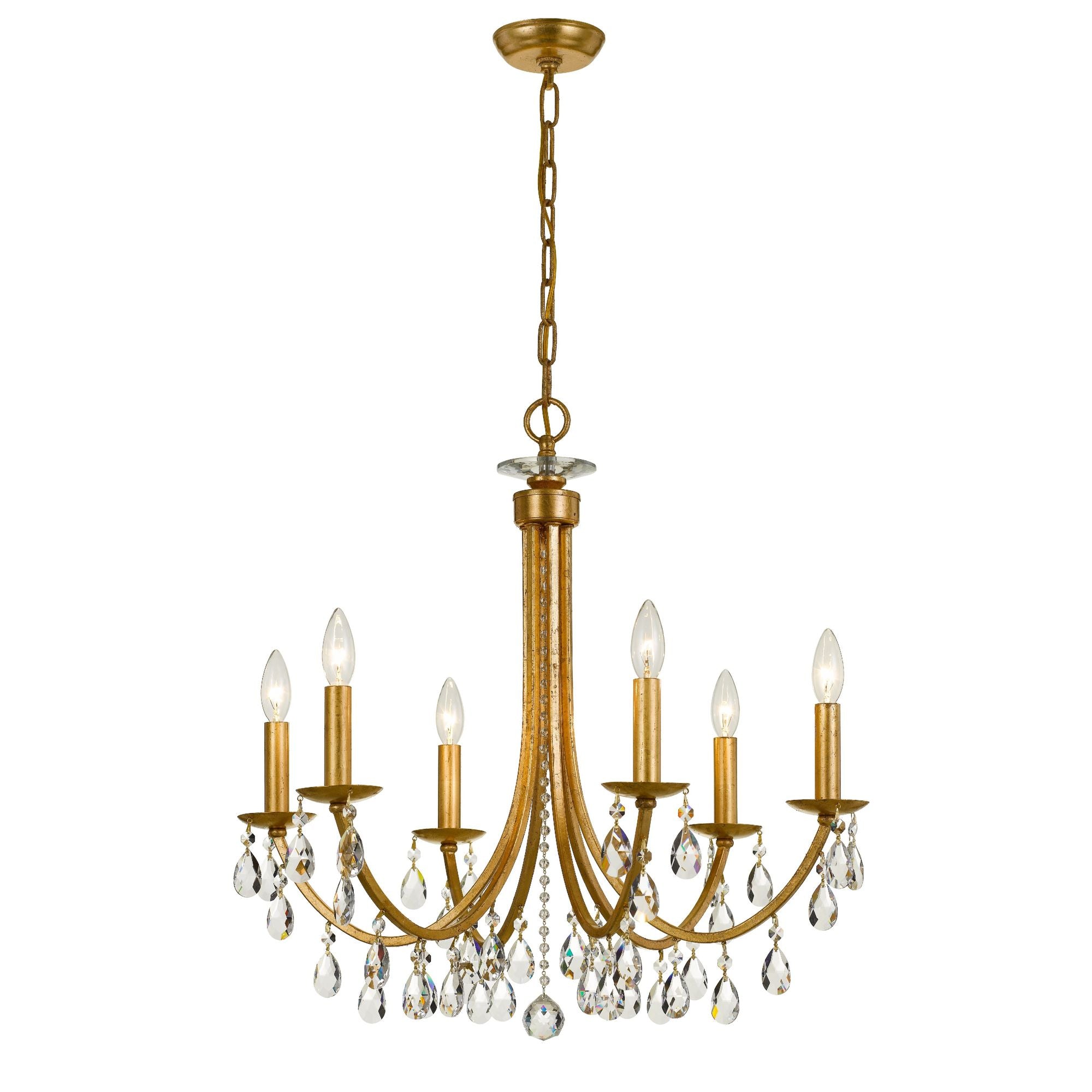 Bridgehampton 6 Light Hand Cut Crystal Antique Gold Chandelier Hand Cut Crystal 26"W x 26"H x 26"D