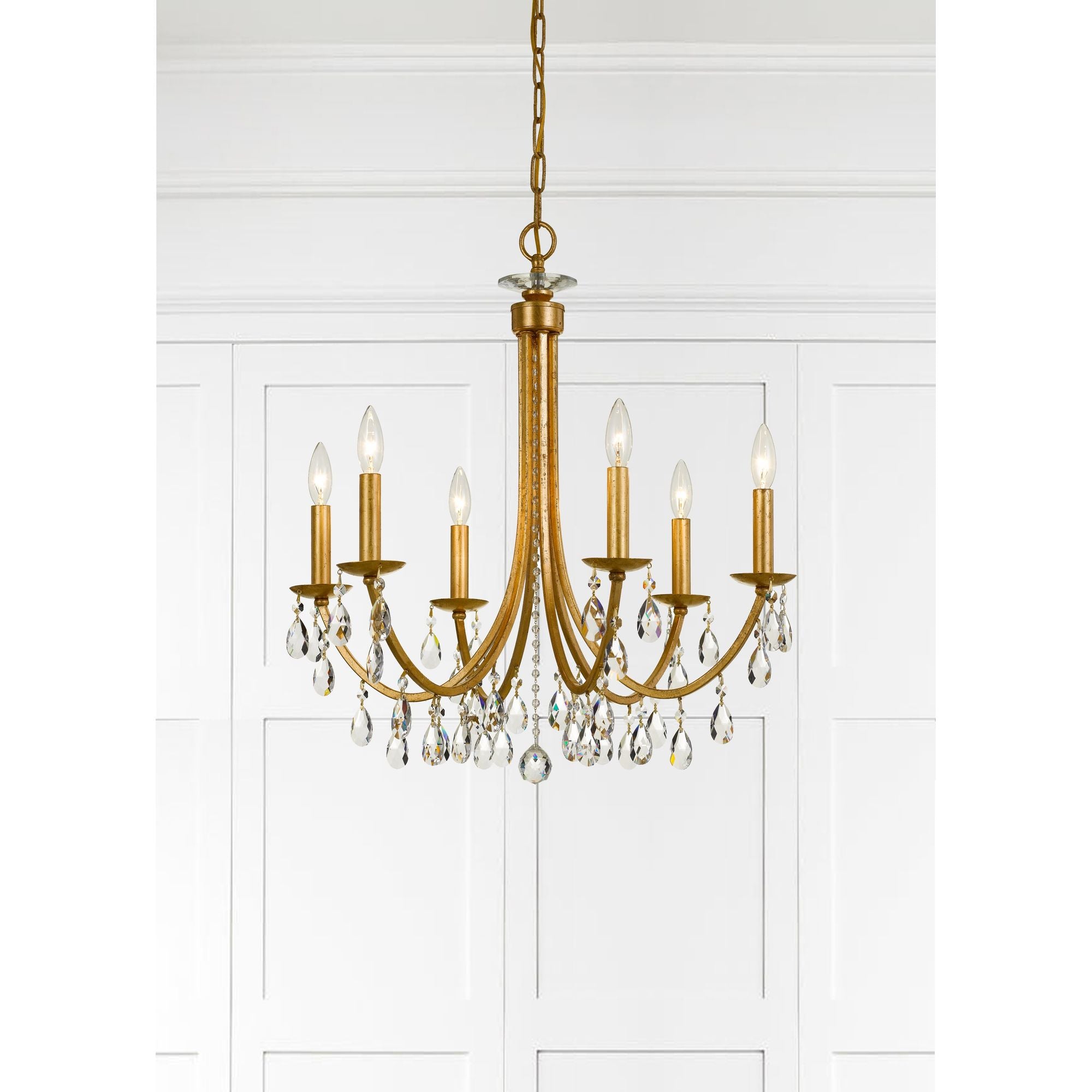 Bridgehampton 6 Light Hand Cut Crystal Antique Gold Chandelier Hand Cut Crystal 26"W x 26"H x 26"D
