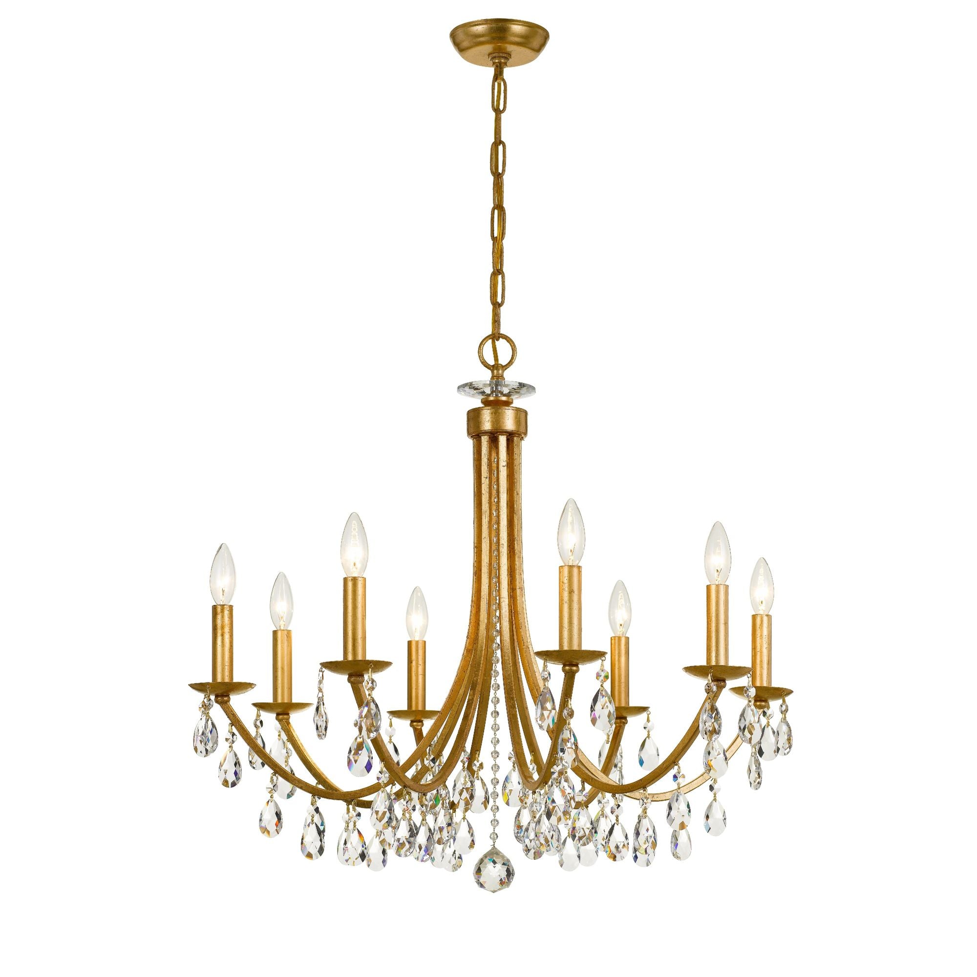 Bridgehampton 8 Light Hand Cut Crystal Antique Gold Chandelier Hand Cut Crystal 28"W x 29"H x 28"D