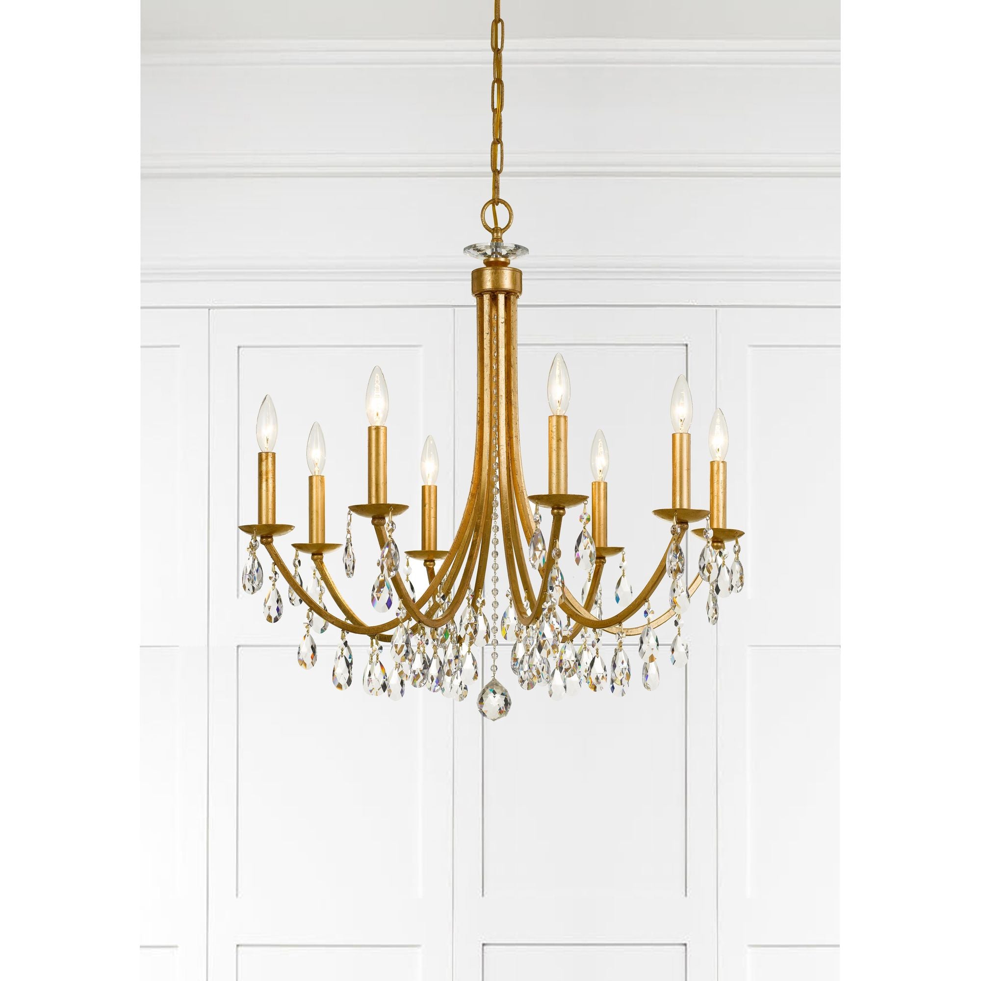 Bridgehampton 8 Light Hand Cut Crystal Antique Gold Chandelier Hand Cut Crystal 28"W x 29"H x 28"D