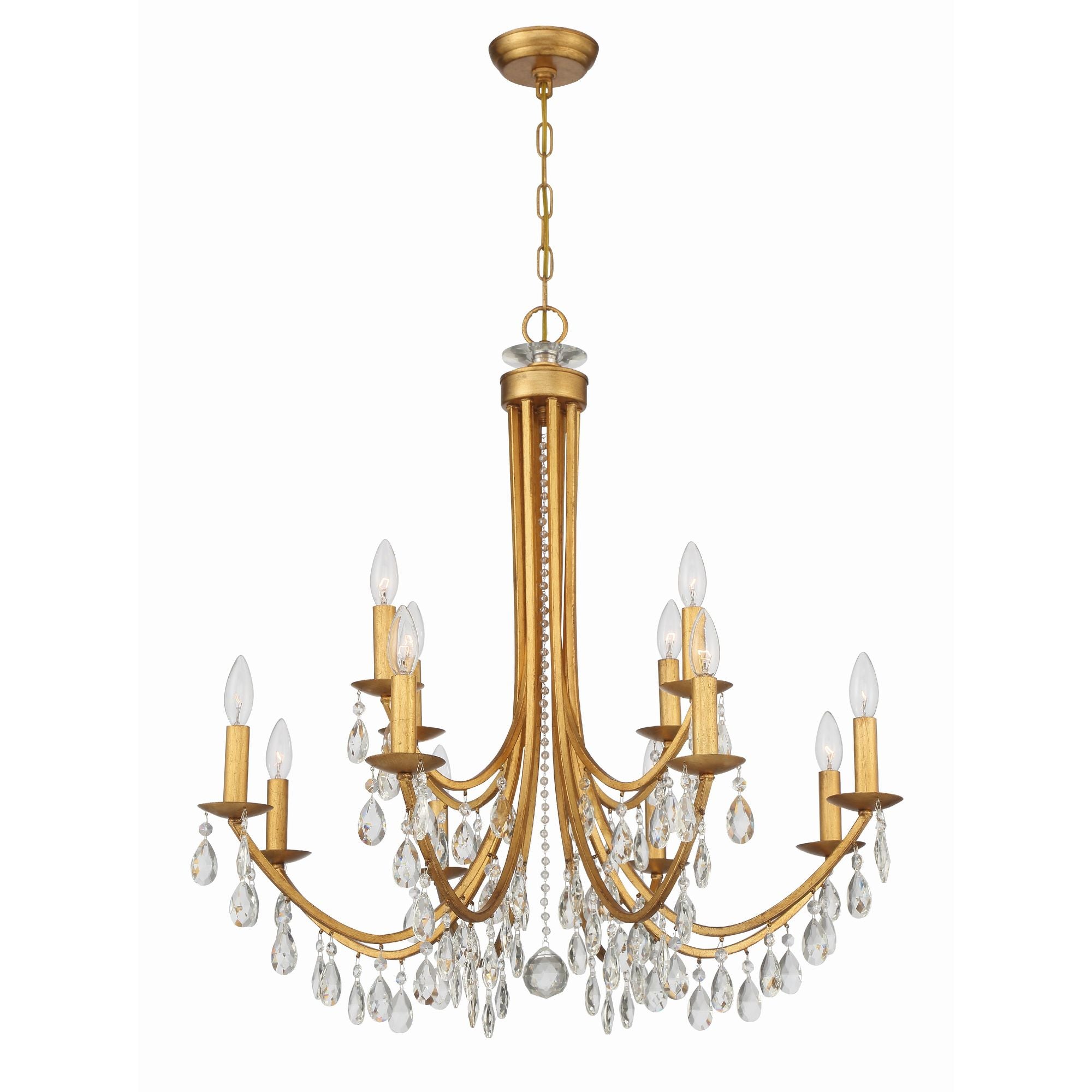 Bridgehampton 12 Light Hand Cut Crystal Antique Gold Chandelier Hand Cut Crystal 32"W x 30.75"H x 32"D