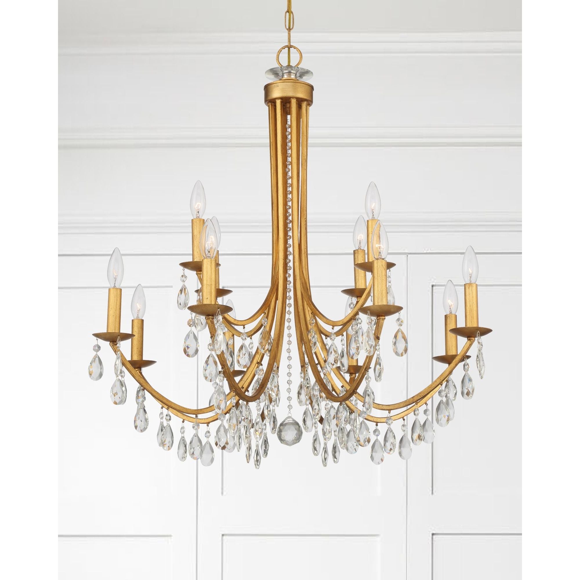 Bridgehampton 12 Light Hand Cut Crystal Antique Gold Chandelier Hand Cut Crystal 32"W x 30.75"H x 32"D