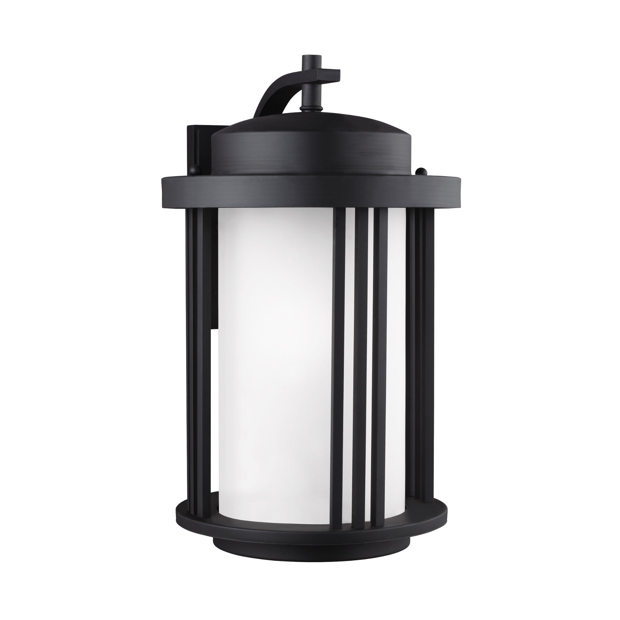 Crowell Large One Light Outdoor Wall Lantern Contemporary Fixture 12" Width 19.5625" Height Aluminum Round Satin Etched Shade in Black