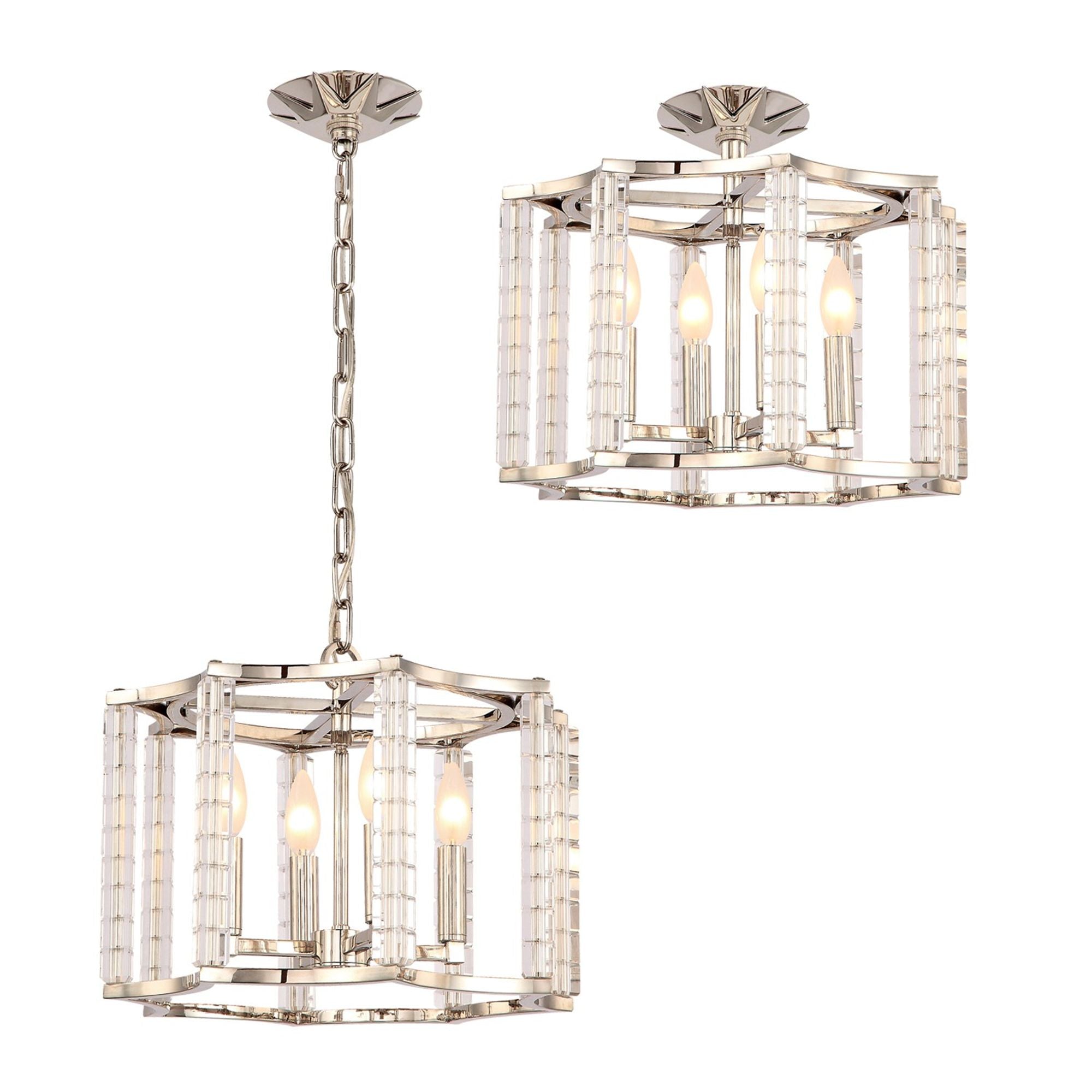 Carson 4 Light Polished Nickel Chandelier Crystal Cubes 16"W x 12"H x 16"D