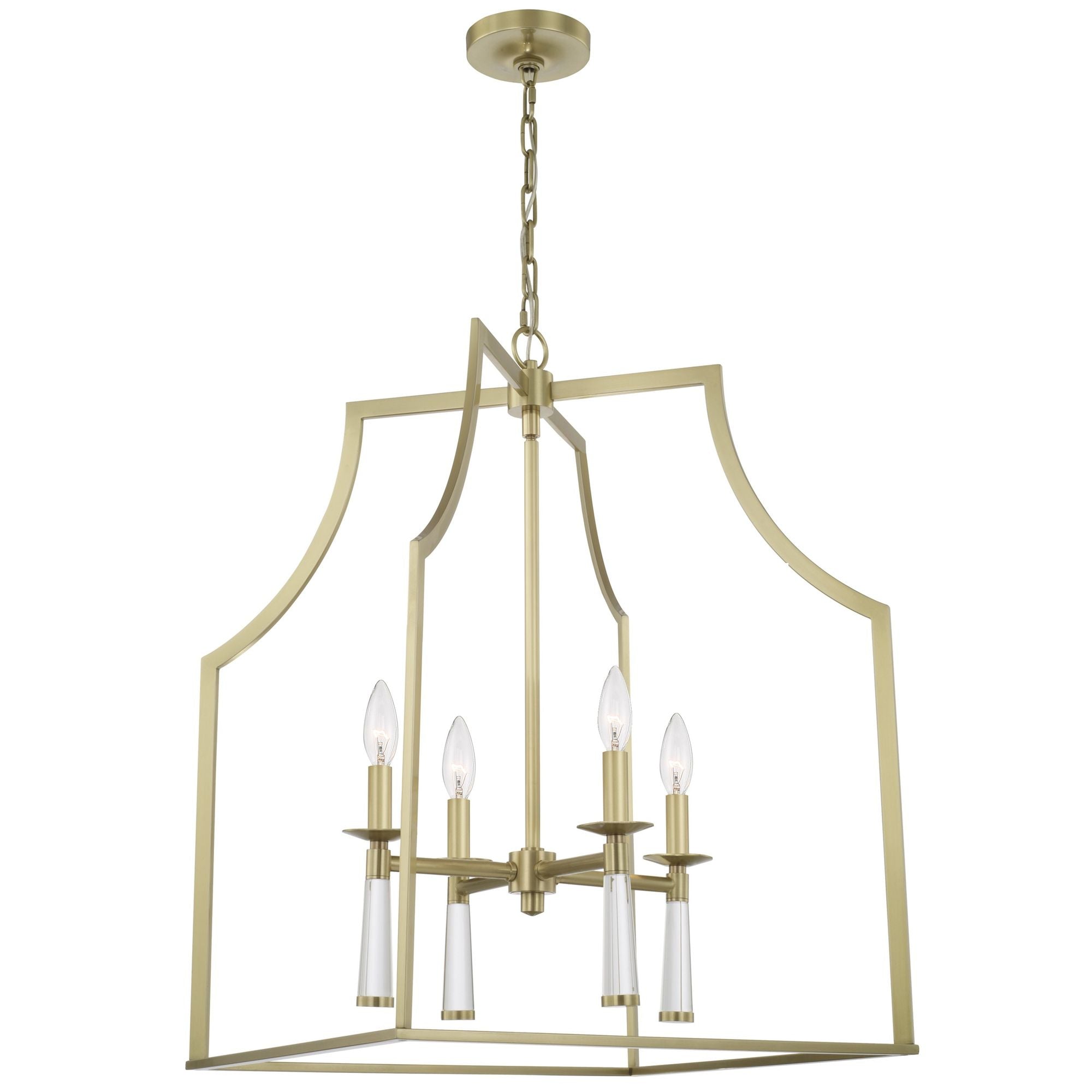 Baxter 4 Light Aged Brass Lantern Chandelier Silk Shade 22"W x 30"H x 22"D