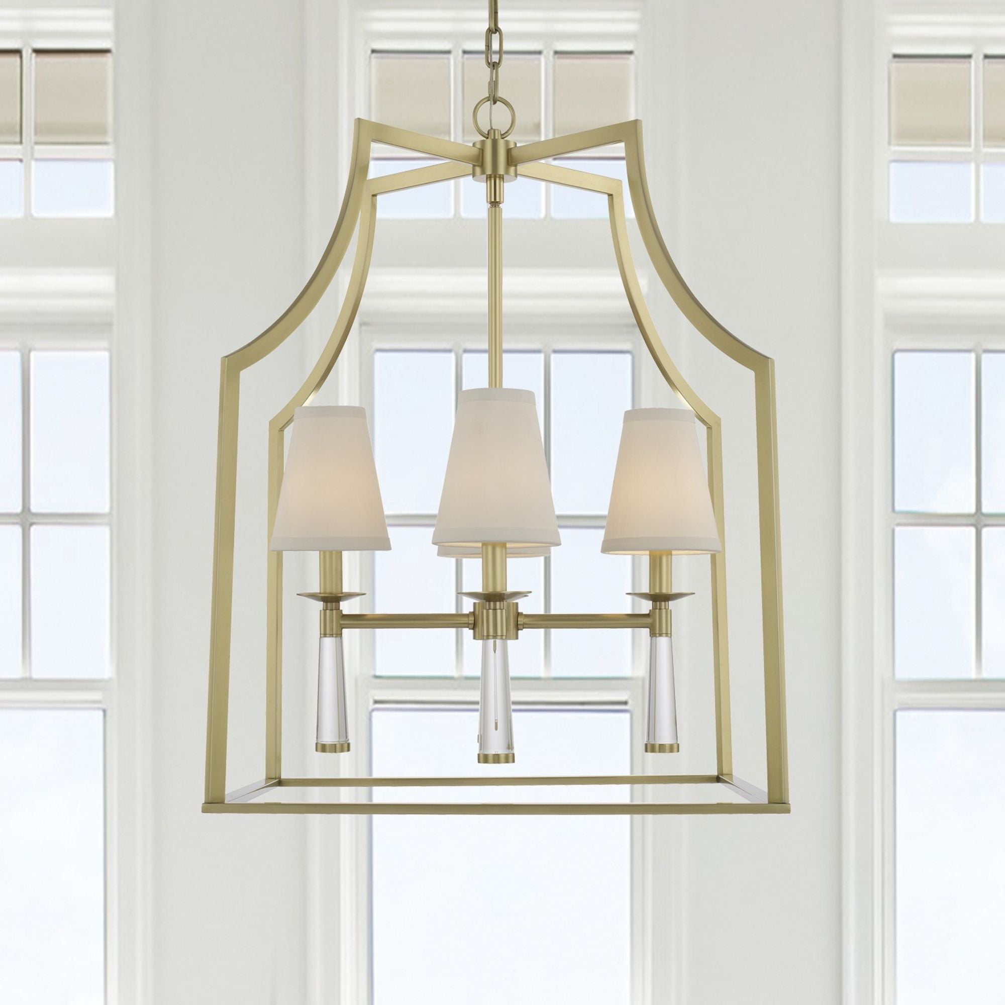 Baxter 4 Light Aged Brass Lantern Chandelier Silk Shade 22"W x 30"H x 22"D