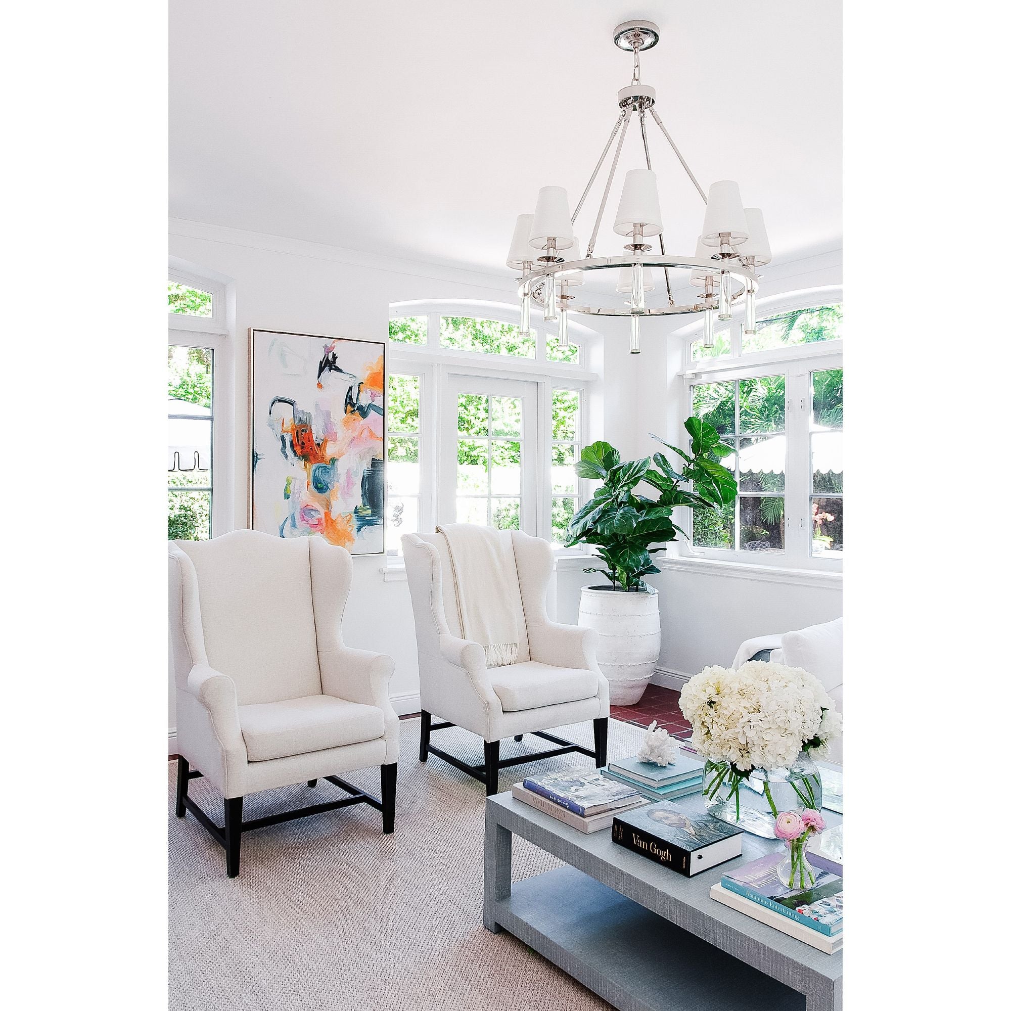 Baxter 8 Light Polished Nickel Chandelier Silk Shade 31.5"W x 31"H x 31.5"D