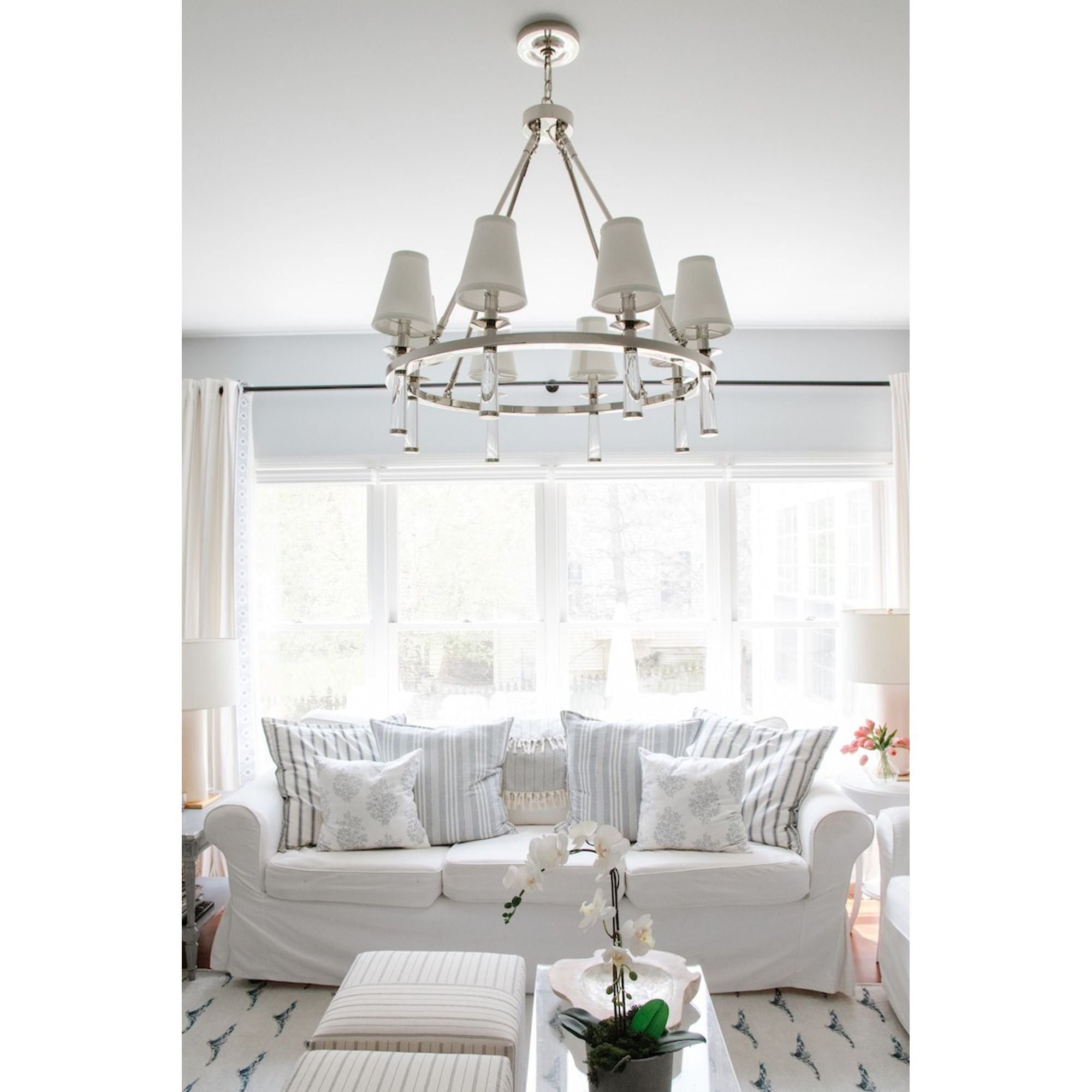 Baxter 8 Light Polished Nickel Chandelier Silk Shade 31.5"W x 31"H x 31.5"D