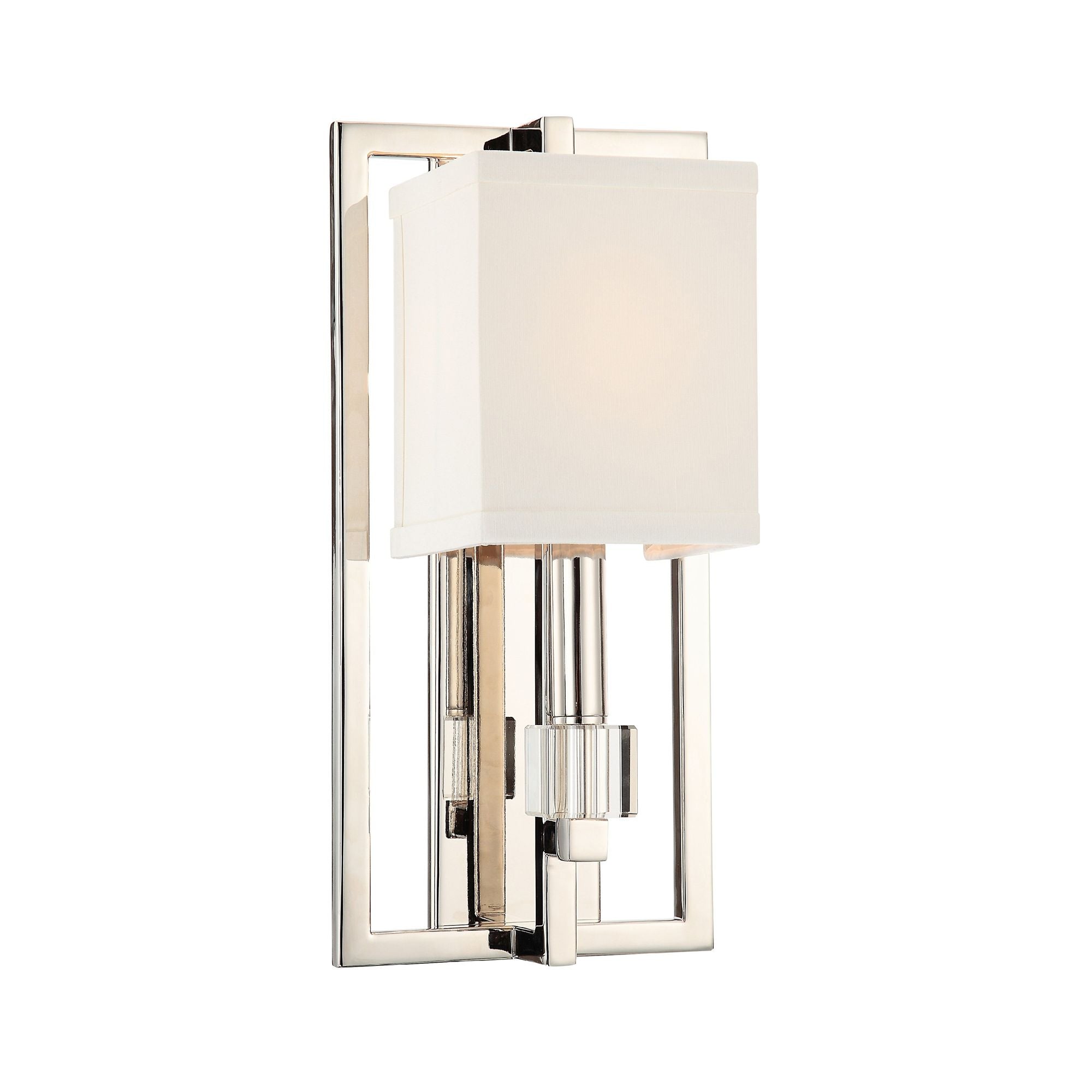 Dixon 1 Light Polished Nickel Sconce Crystal Cubes Silk Shade 7"W x 15"H x 6.75"D