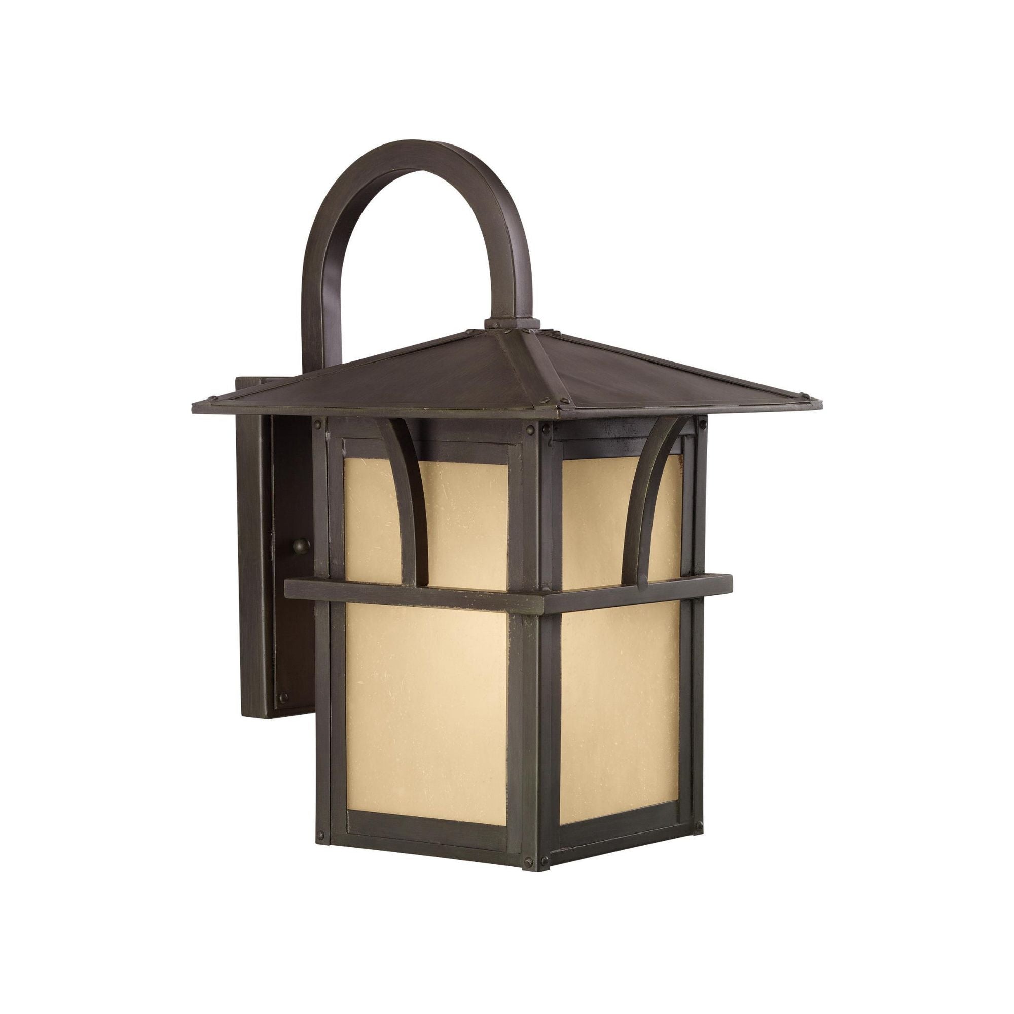 Medford Lakes One Light Outdoor Wall Lantern LED Transitional Fixture 9" Width 14.25" Height Aluminum Etched Hammered with Amber Shade in Statuary Bronze