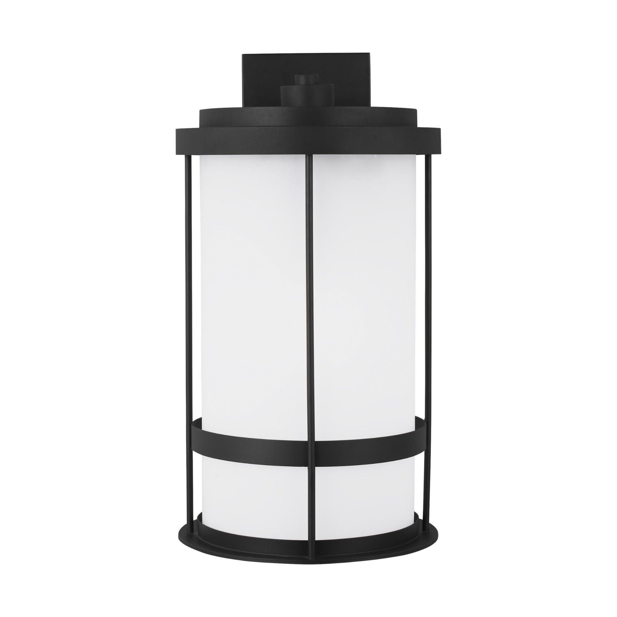 Wilburn Extra Large One Light Outdoor Wall Lantern LED Transitional Fixture 12.625" Width 24" Height Aluminum Round Satin Etched Shade in Black