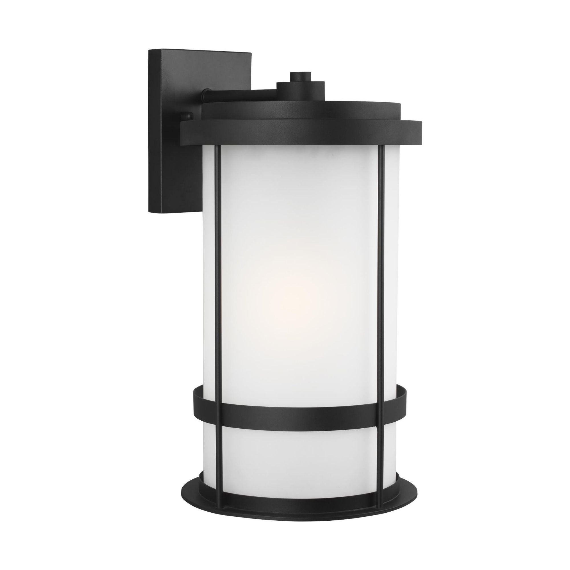 Wilburn Extra Large One Light Outdoor Wall Lantern LED Transitional Fixture 12.625" Width 24" Height Aluminum Round Satin Etched Shade in Black