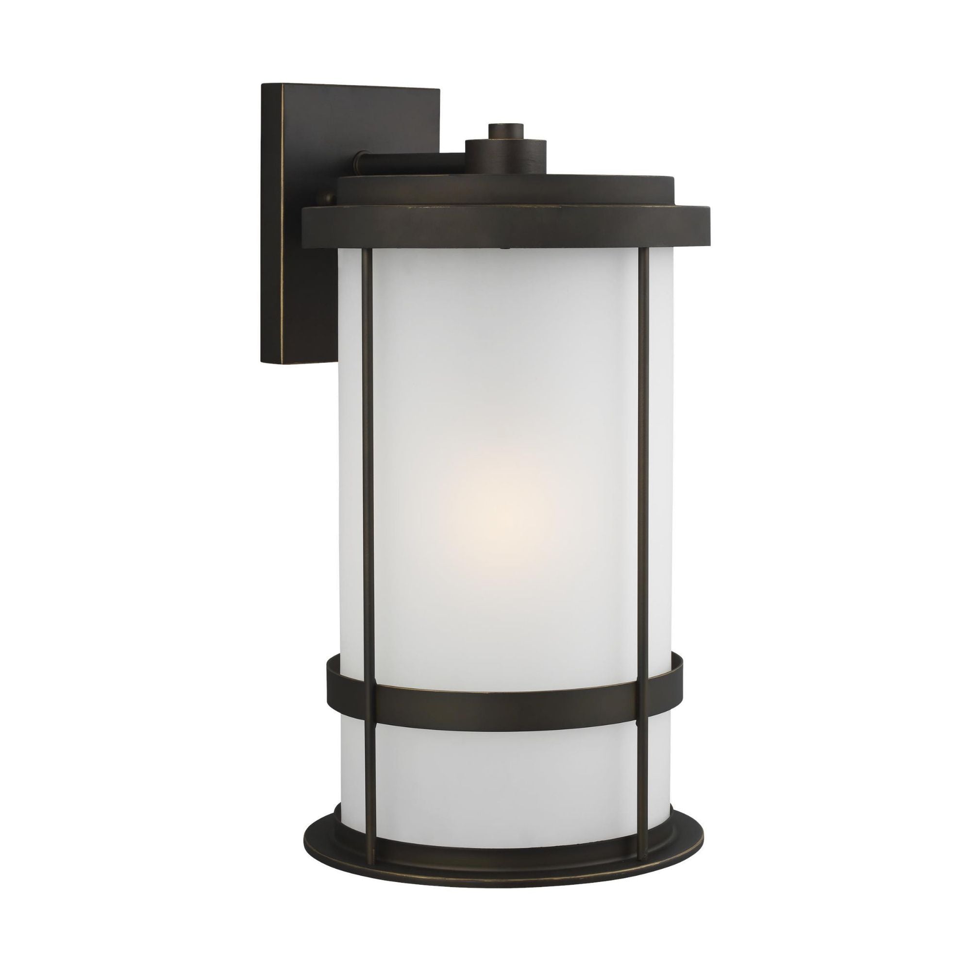 Wilburn Extra Large One Light Outdoor Wall Lantern LED Transitional Fixture 12.625" Width 24" Height Aluminum Round Satin Etched Shade in Antique Bronze