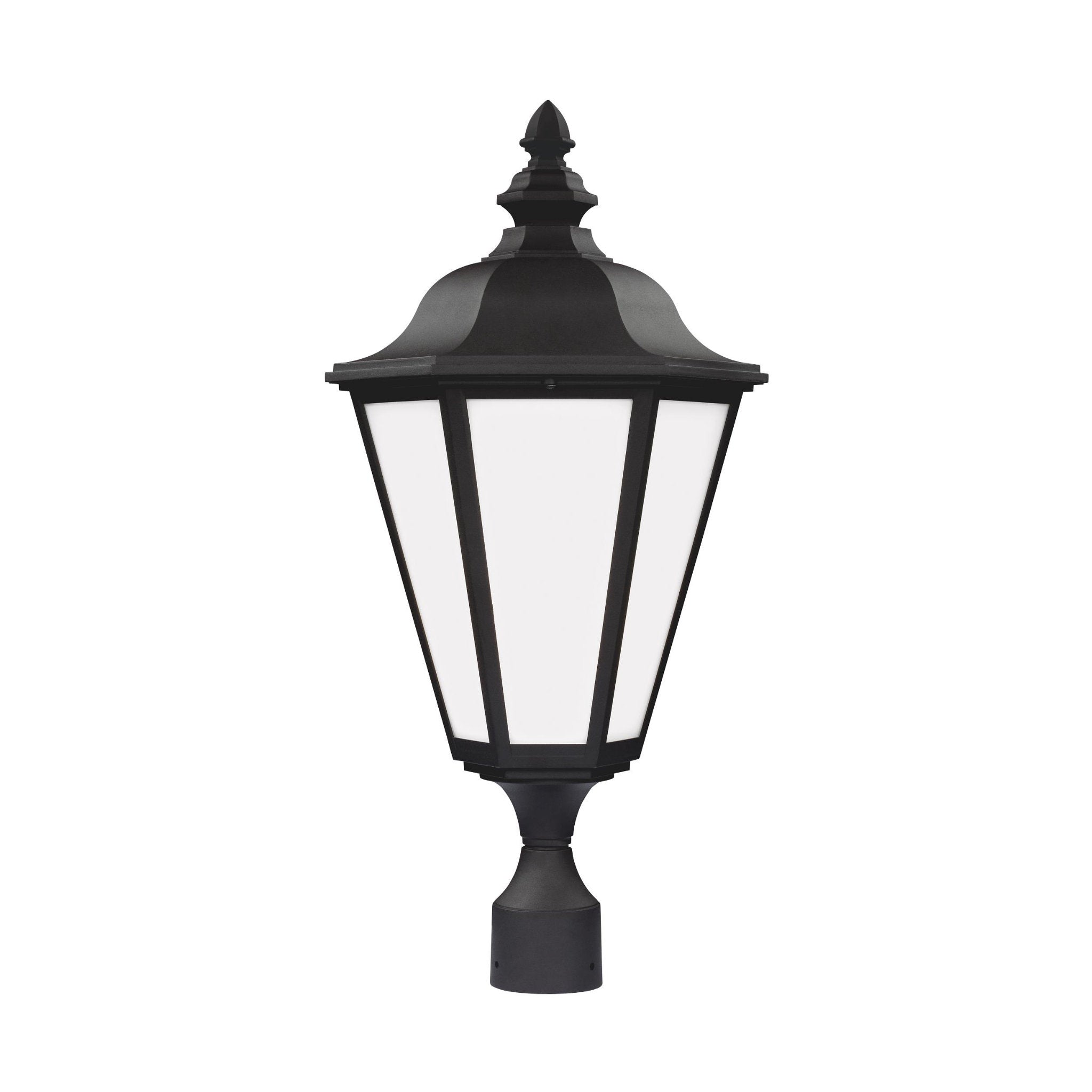 Brentwood One Light Outdoor Post Lantern Traditional Fixture 25.75" Height Die Cast Aluminum Irregular Smooth White Shade in Black