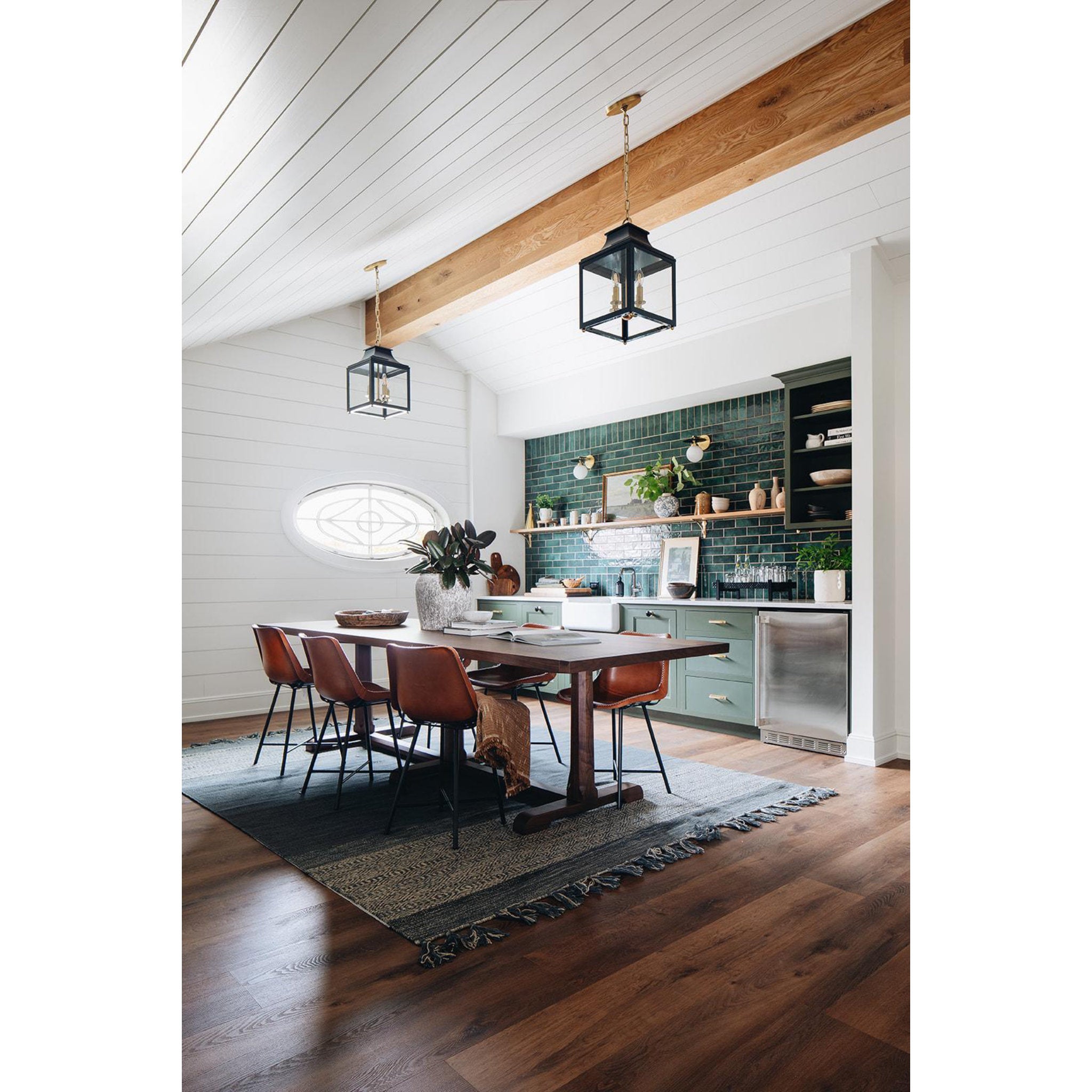 Leigh 4-Light Lantern in Aged Brass/Navy 16L x 16W x 25H