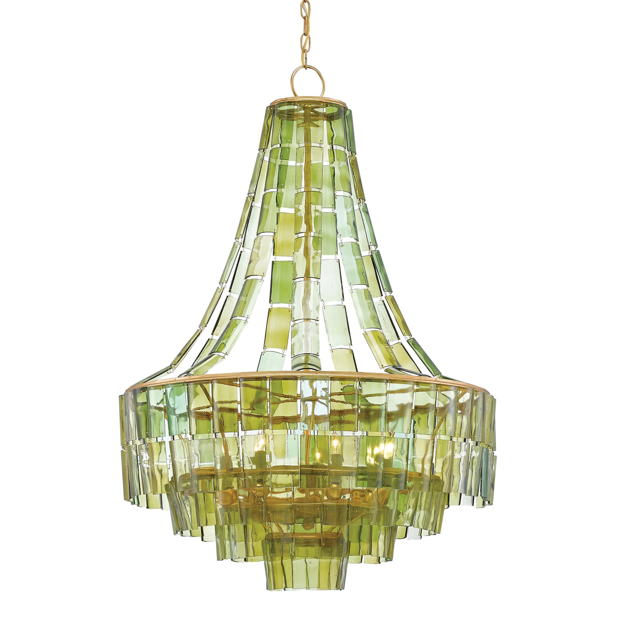 Vintner Green Chandelier - Dark Contemporary Gold Leaf/Green