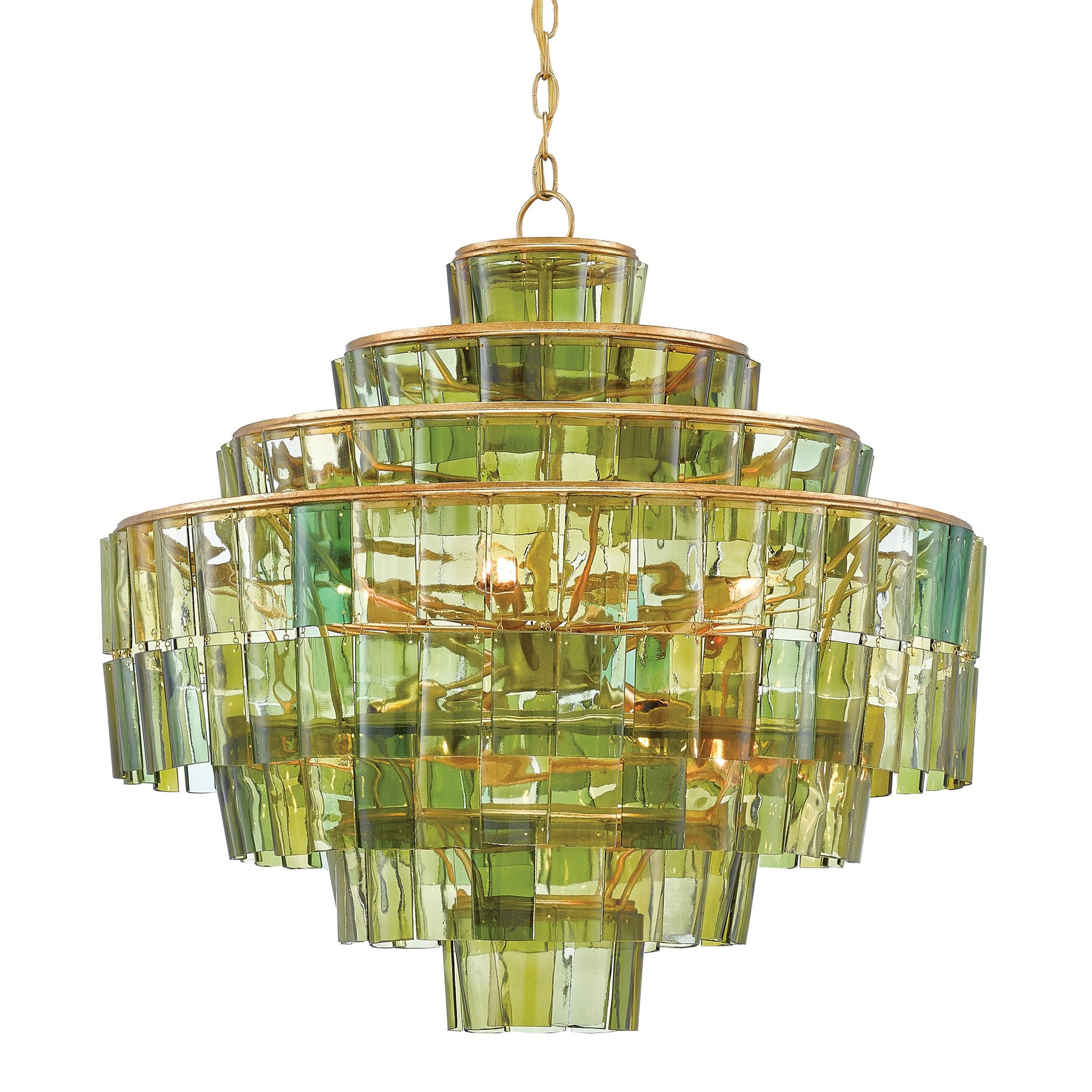 Sommelier Green Chandelier - Dark Contemporary Gold Leaf/Green