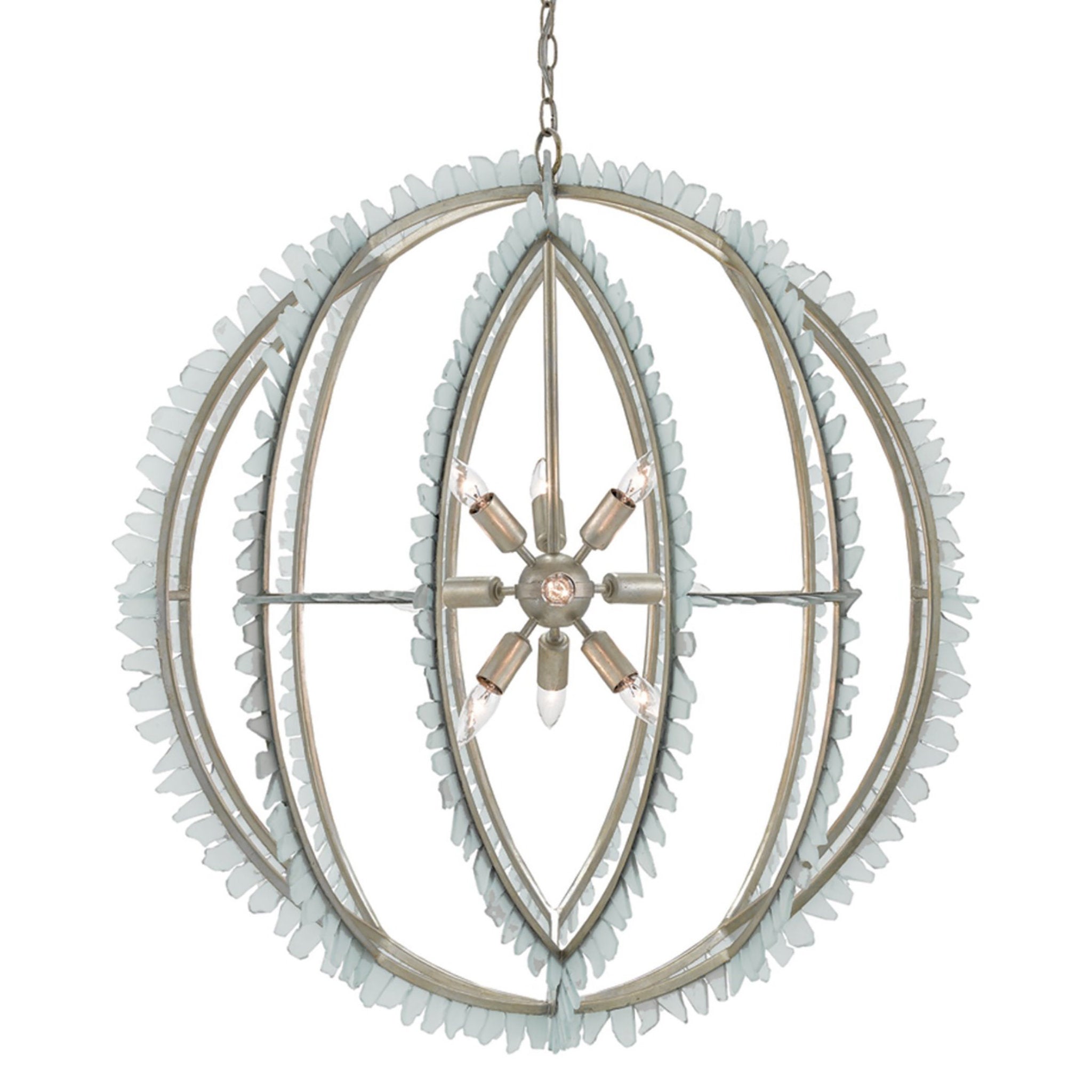 Saltwater Silver Orb Chandelier - Contemporary Silver Leaf/Seaglass