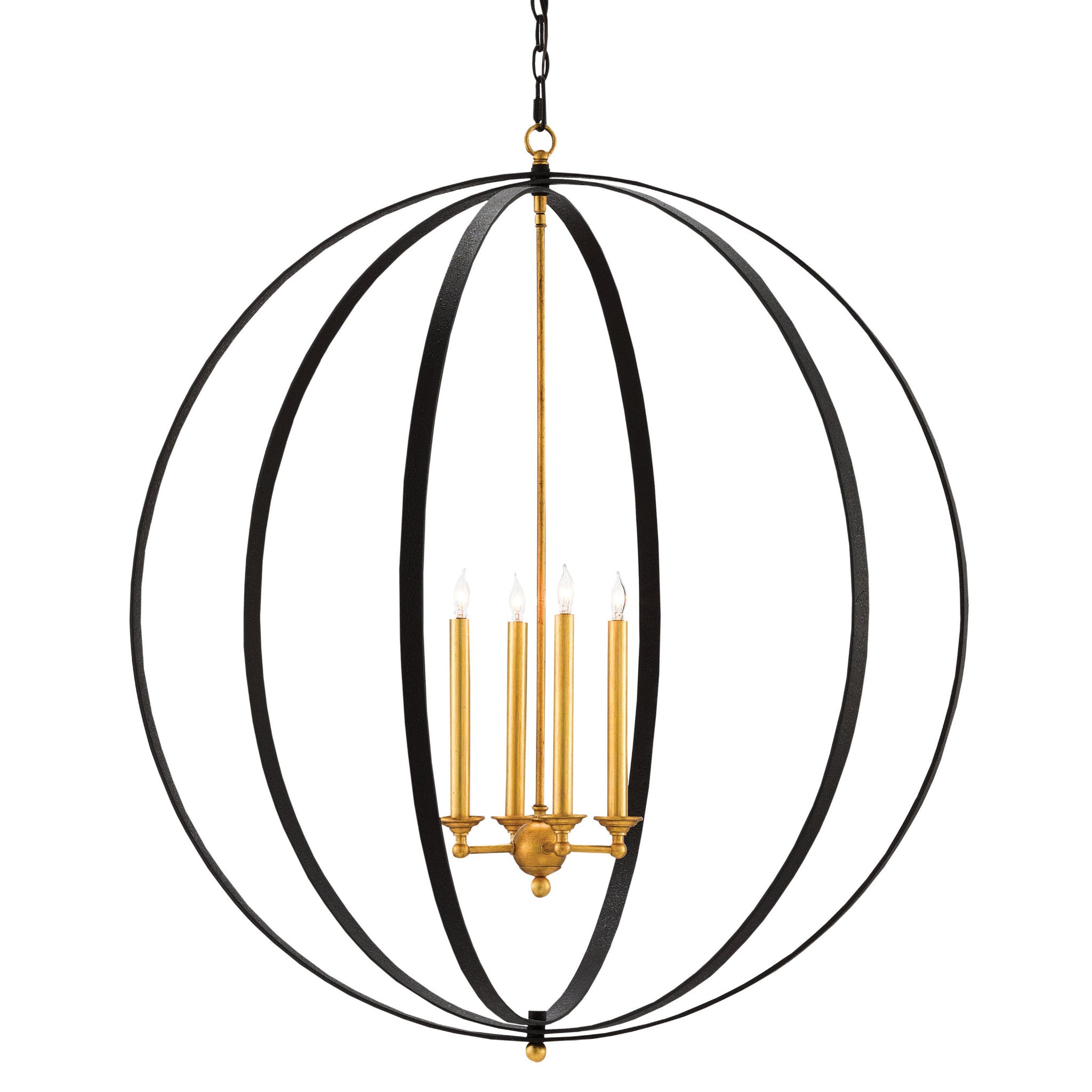 Ogden Black Orb Chandelier - Chinois Antique Gold Leaf/Black